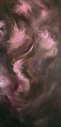 Lovers in the storm - Brown and pink warm abstract floral painting