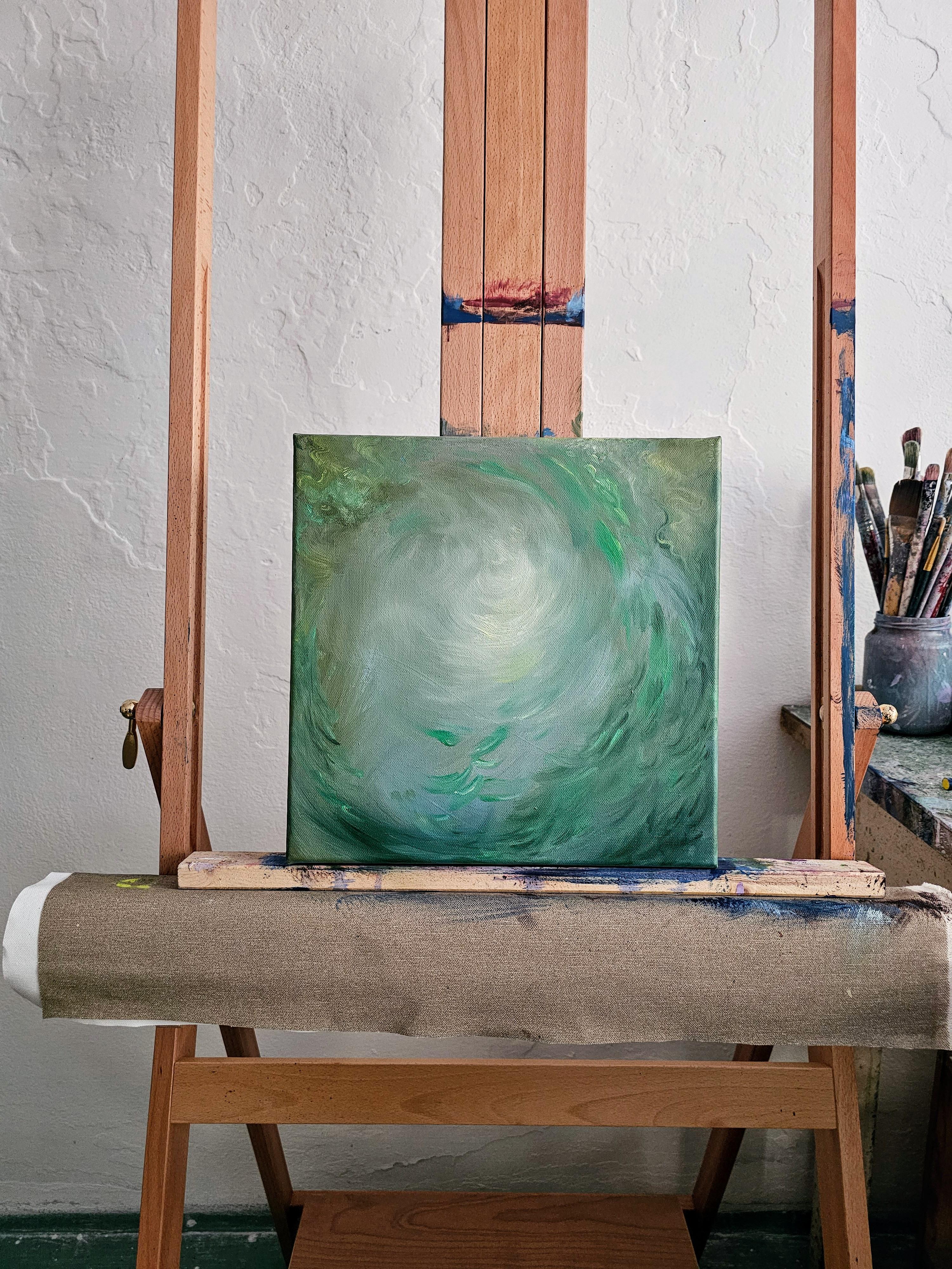 Angelo del prato - Piccolo quadro floreale astratto verde etereo di Nature 4