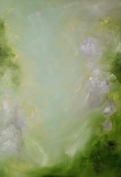 Gemälde „Meadowlark“, impressionistisch-abstrakt in leuchtendem Grün, signiert
