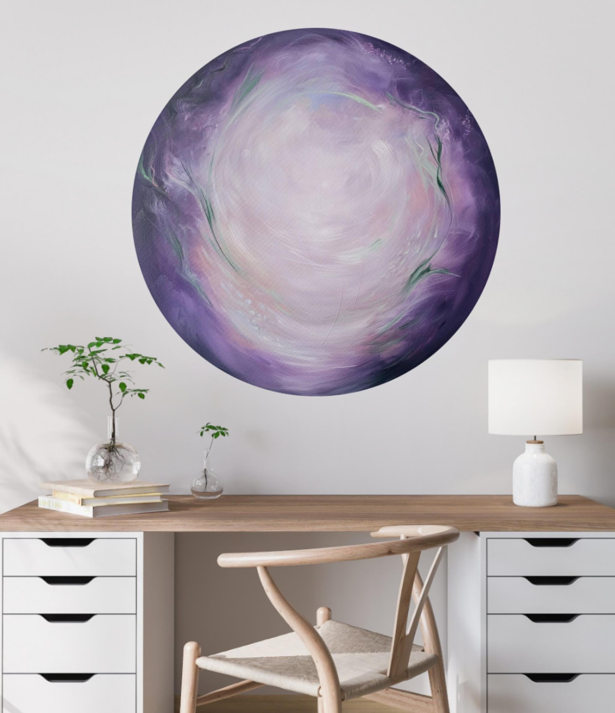 Moonflower - Quadro astratto di luna etereo viola e verde in vendita 5