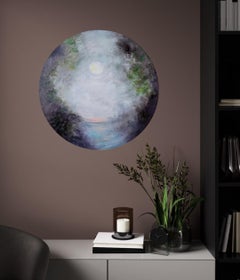 Moonlight Sonata - Dreamy atmospheric round abstract moon landscape painting