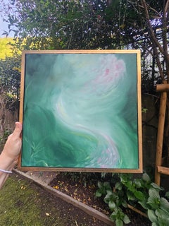 Moth's wing on the forest floor - framed green abstract expressionist painting