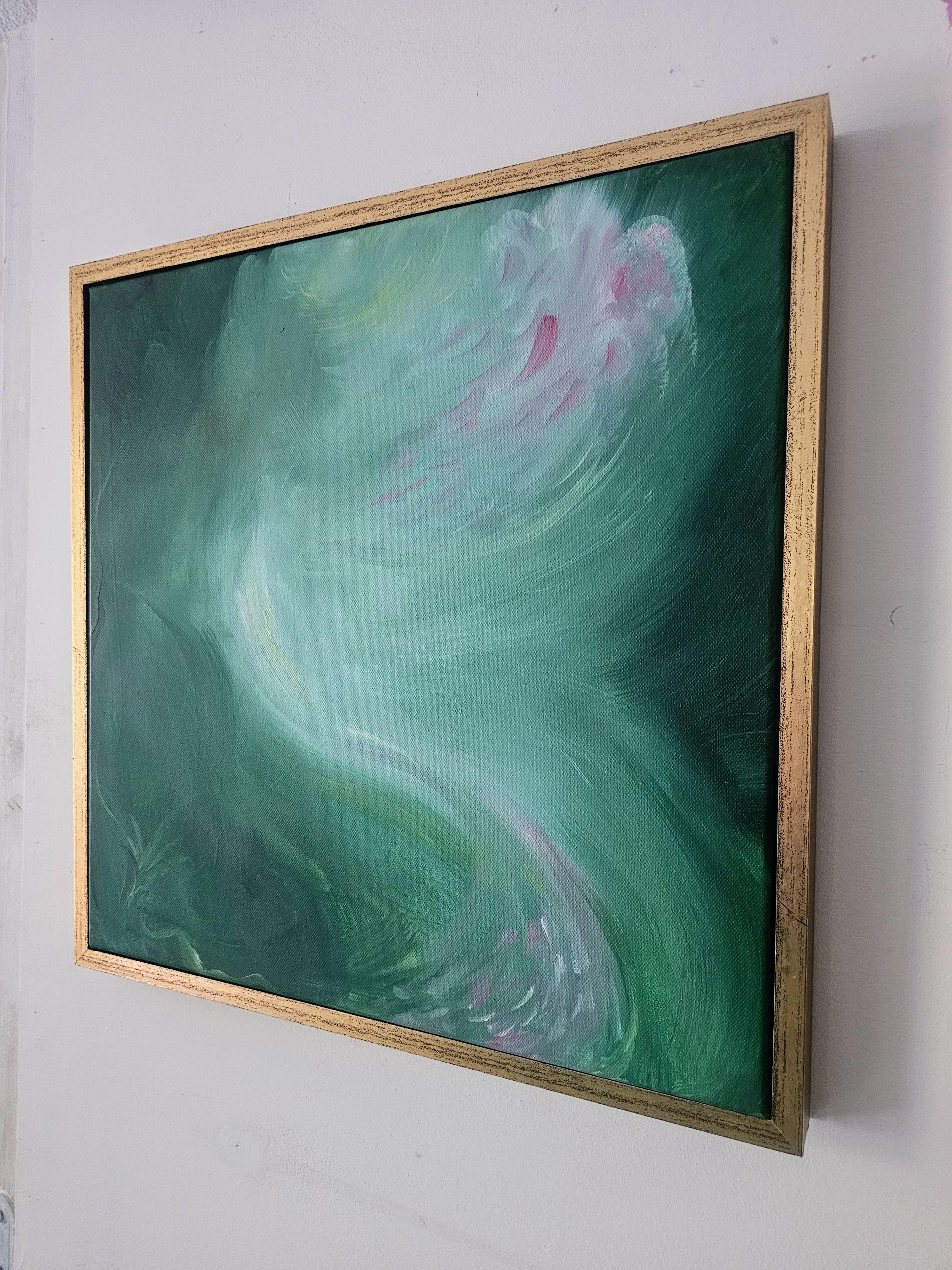 Moth's wing on the forest floor - framed green abstract expressionist painting For Sale 2