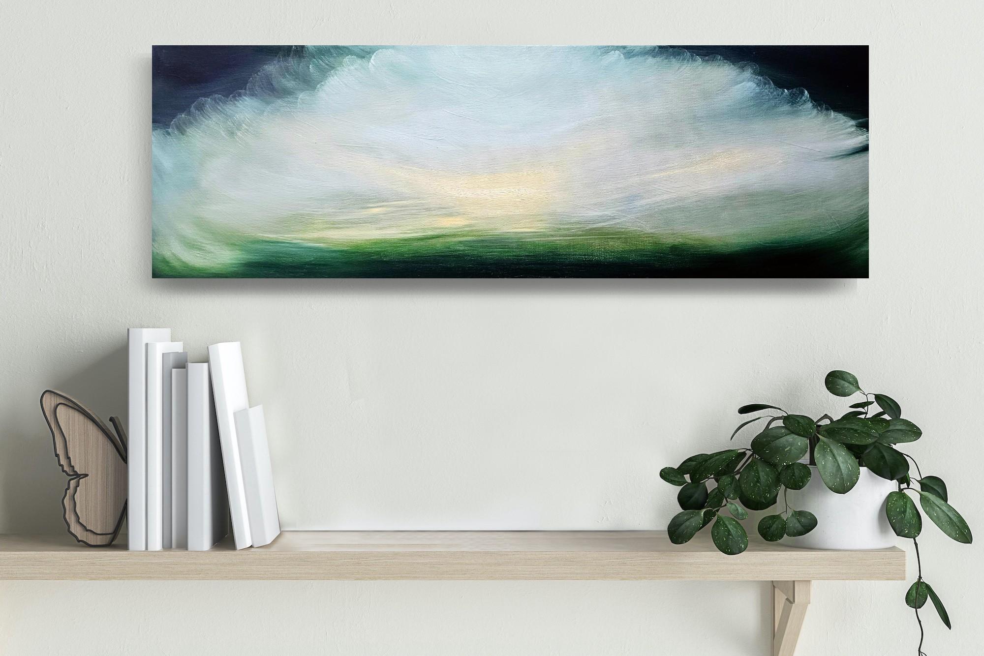 My Life as a Bird - Dreamy green abstract landscape sky painting For Sale 9