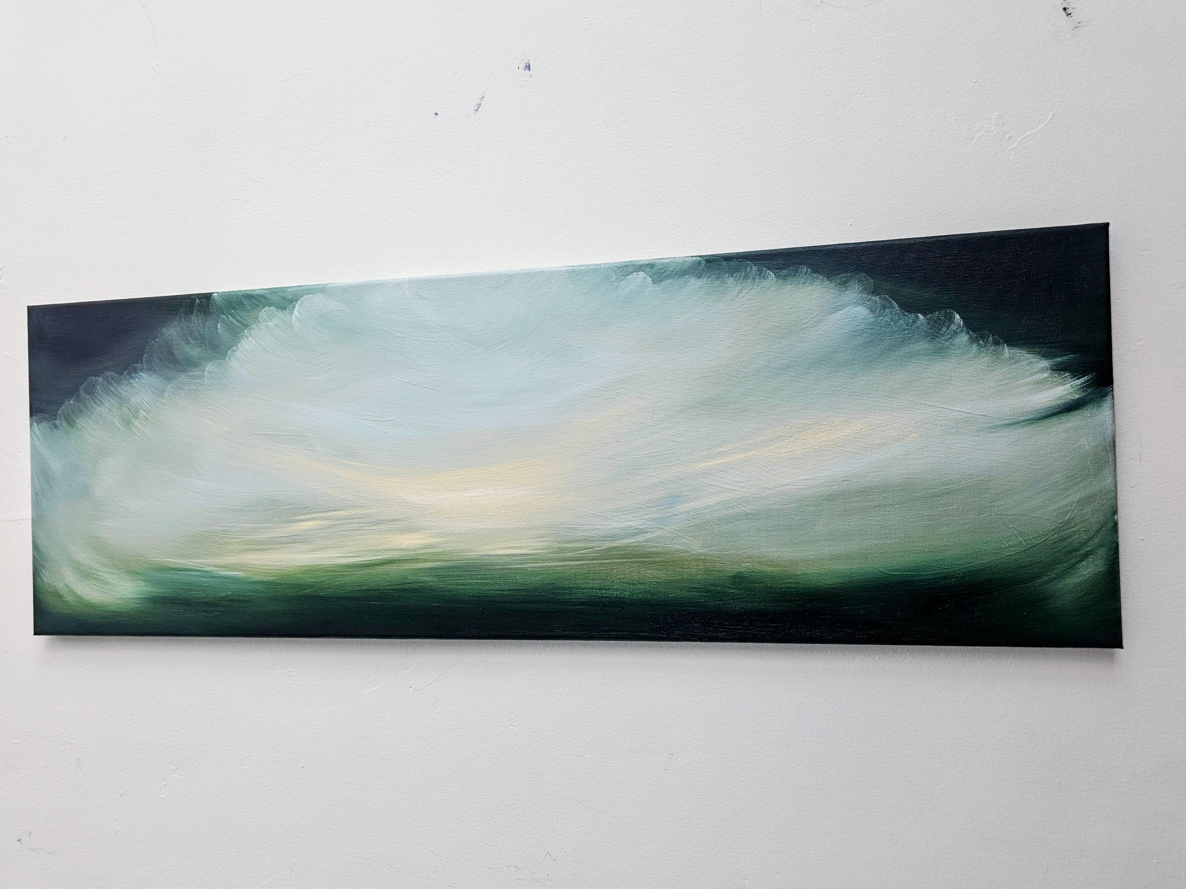 My Life as a Bird - Dreamy green abstract landscape sky painting For Sale 10
