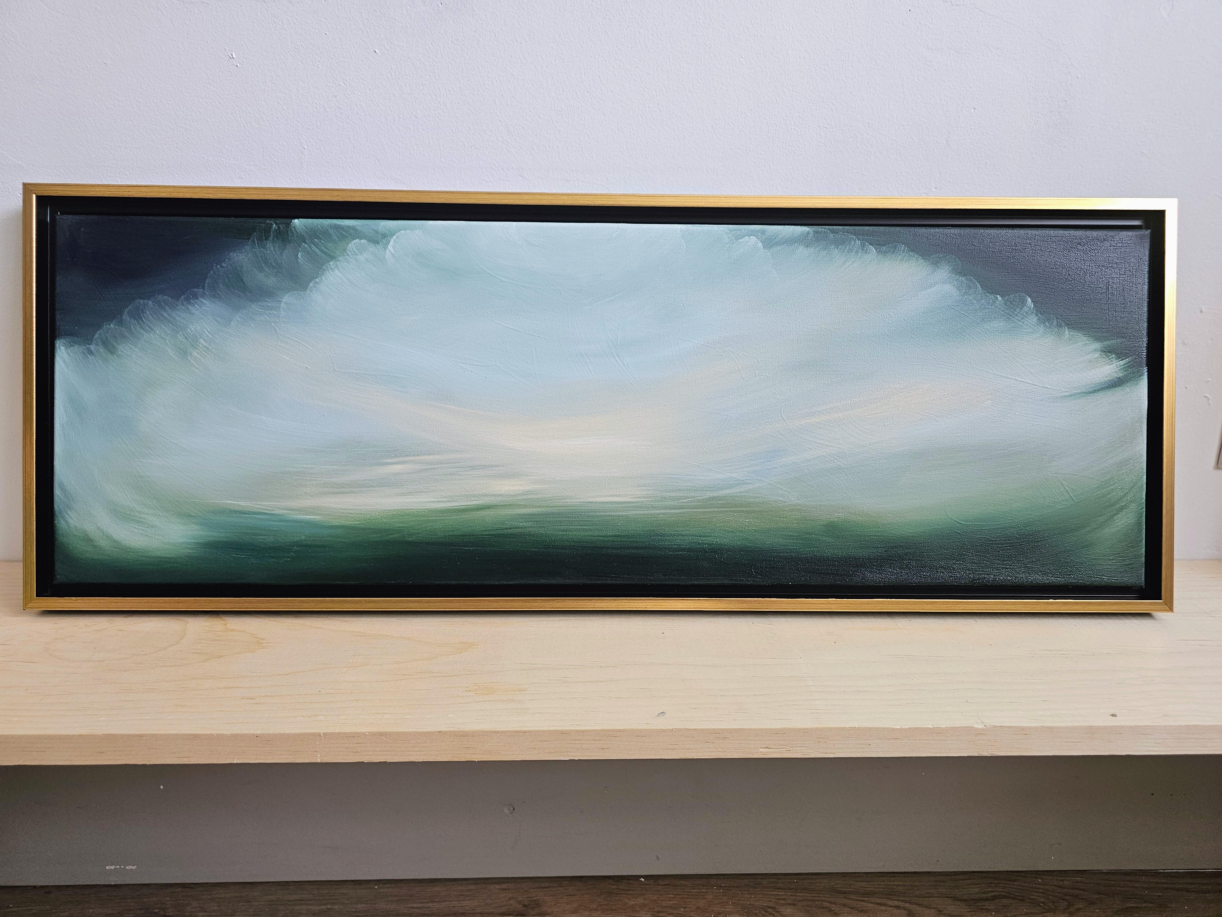 My Life as a Bird - Dreamy green abstract landscape sky painting - Painting by Jennifer L. Baker