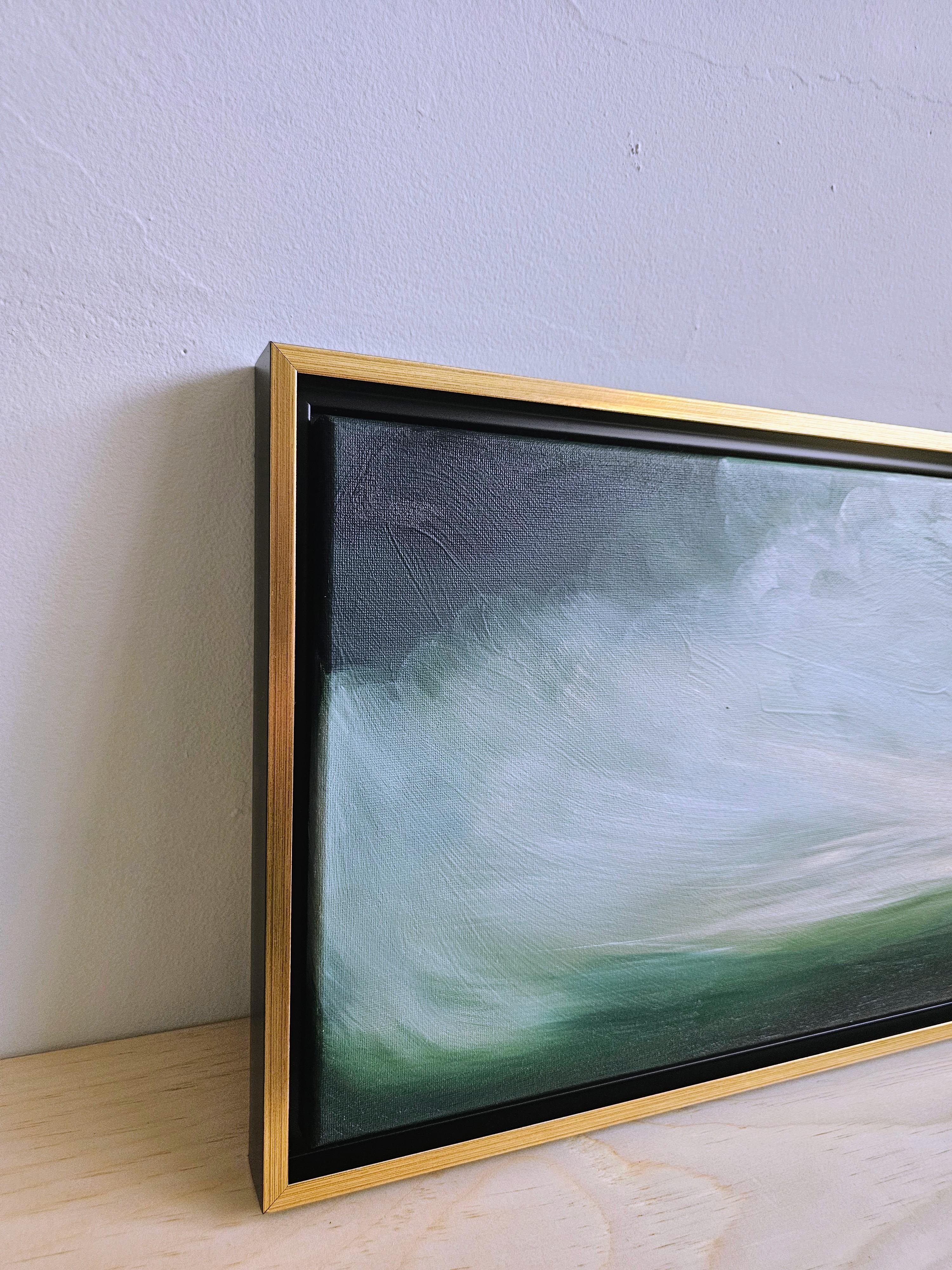 My Life as a Bird - Dreamy green abstract landscape sky painting - Contemporary Painting by Jennifer L. Baker