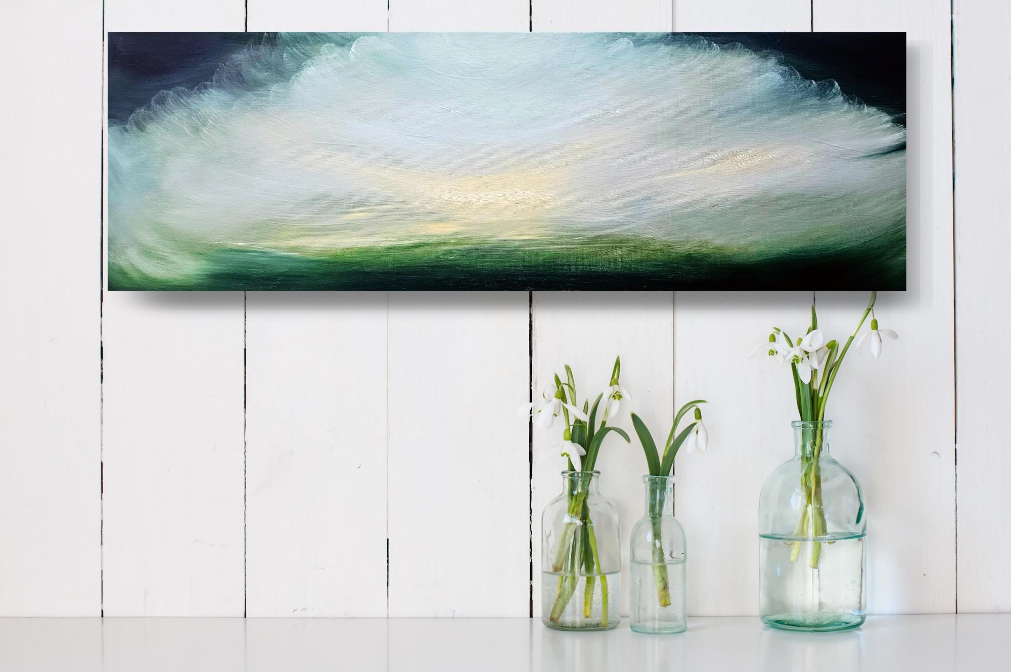 My Life as a Bird - Dreamy green abstract landscape sky painting For Sale 1