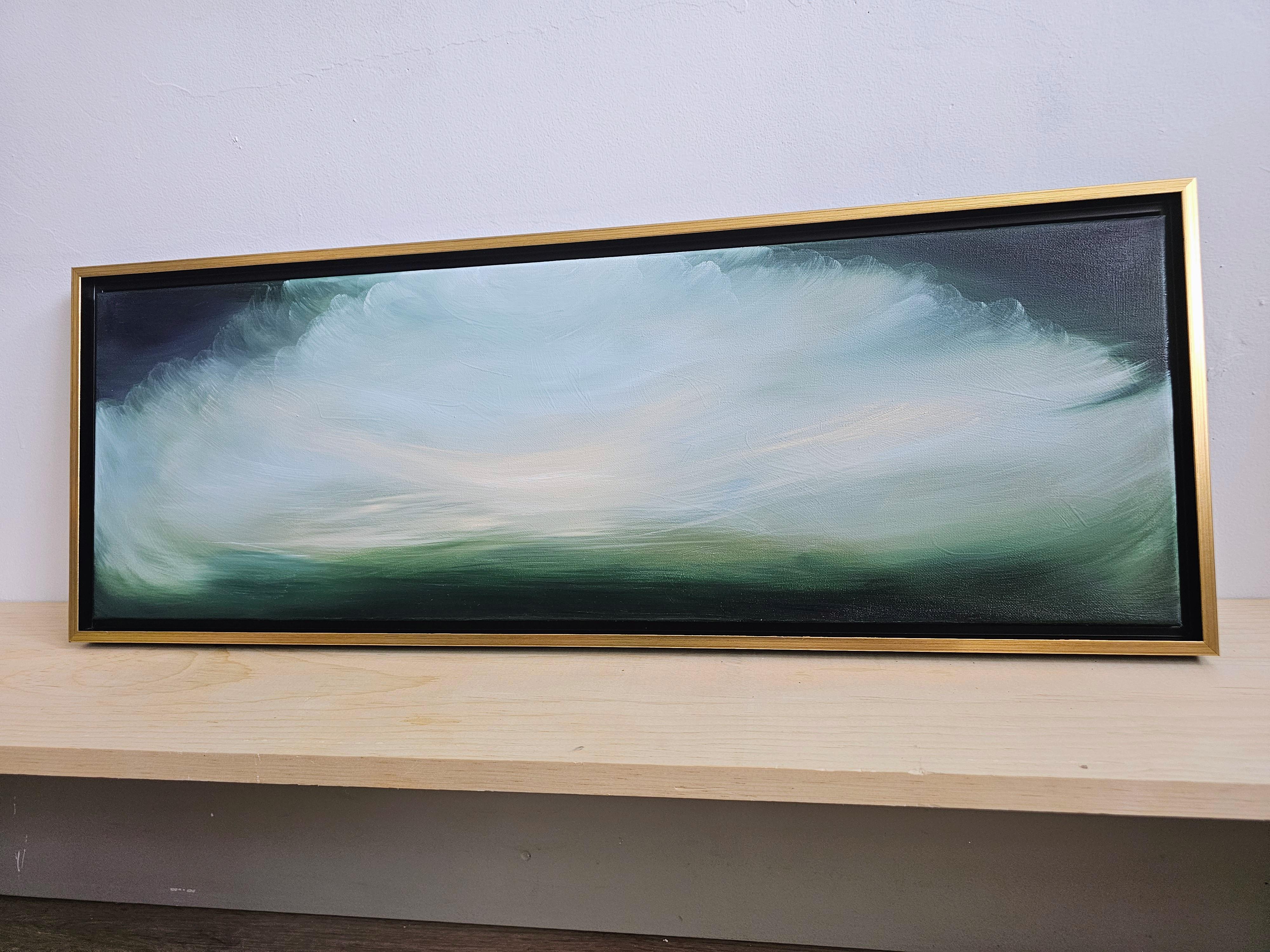 My Life as a Bird - Dreamy green abstract landscape sky painting For Sale 2
