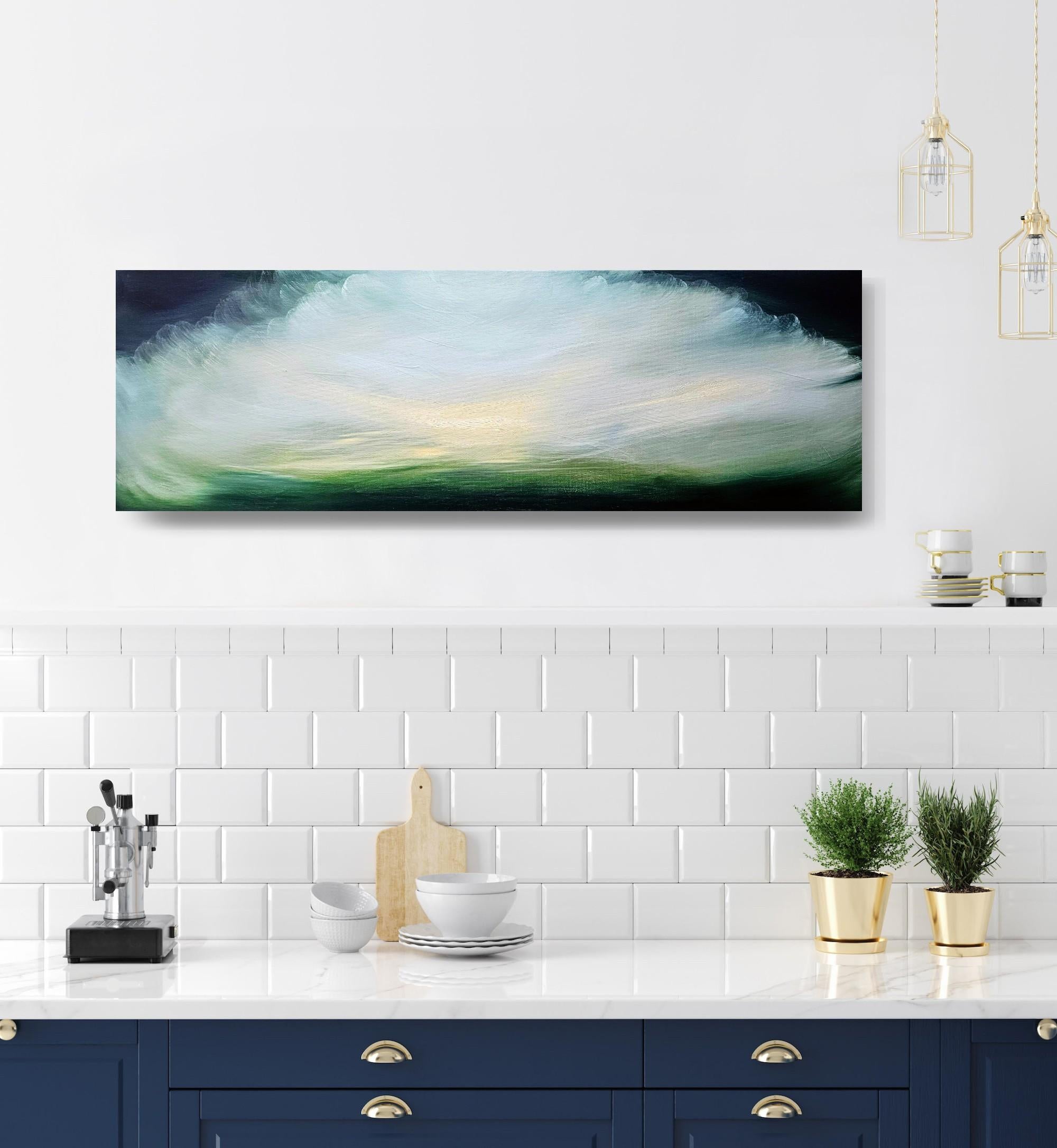 My Life as a Bird - Dreamy green abstract landscape sky painting For Sale 7