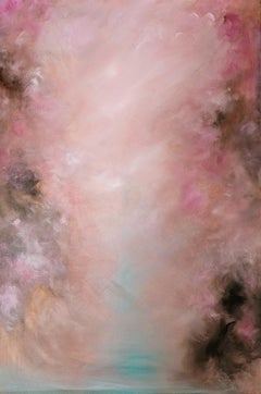 Mes pensées reviennent vers vous - peinture abstraite rose chaud et or