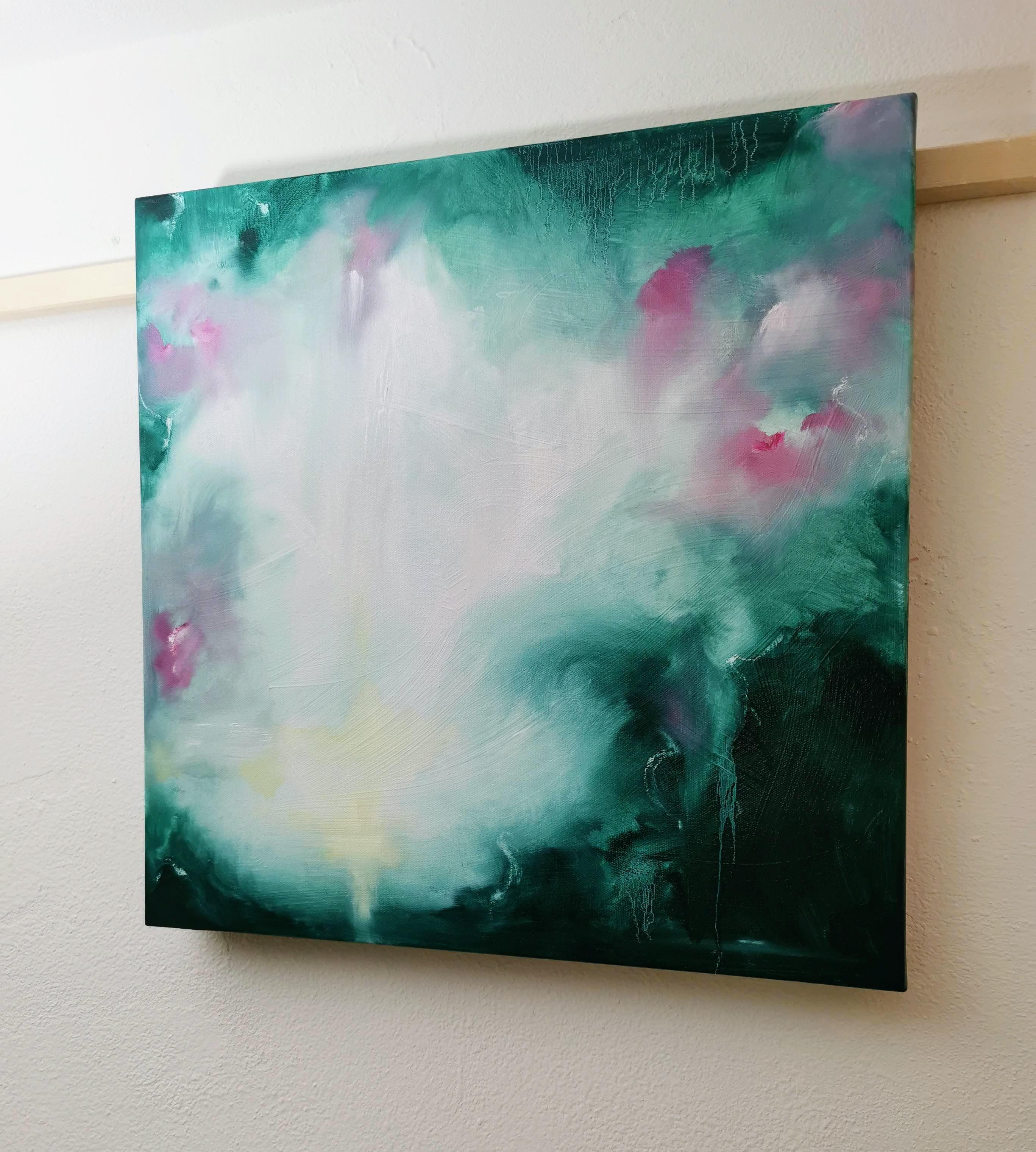Nachtt blühendes Jasmine - Grünes und rosa abstraktes Blumengemälde (Zeitgenössisch), Painting, von Jennifer L. Baker