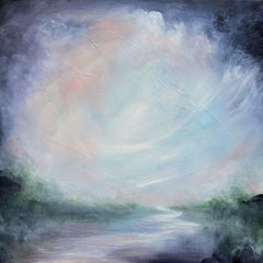 Nocturne - Weiches abstraktes Landschaftsgemälde in Flussblau, Gemälde