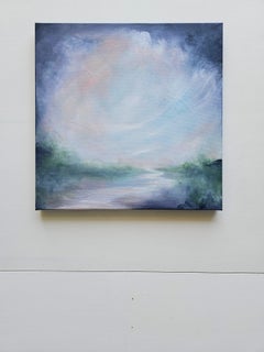 Nocturne - Soft abstract landscape river blue painting
