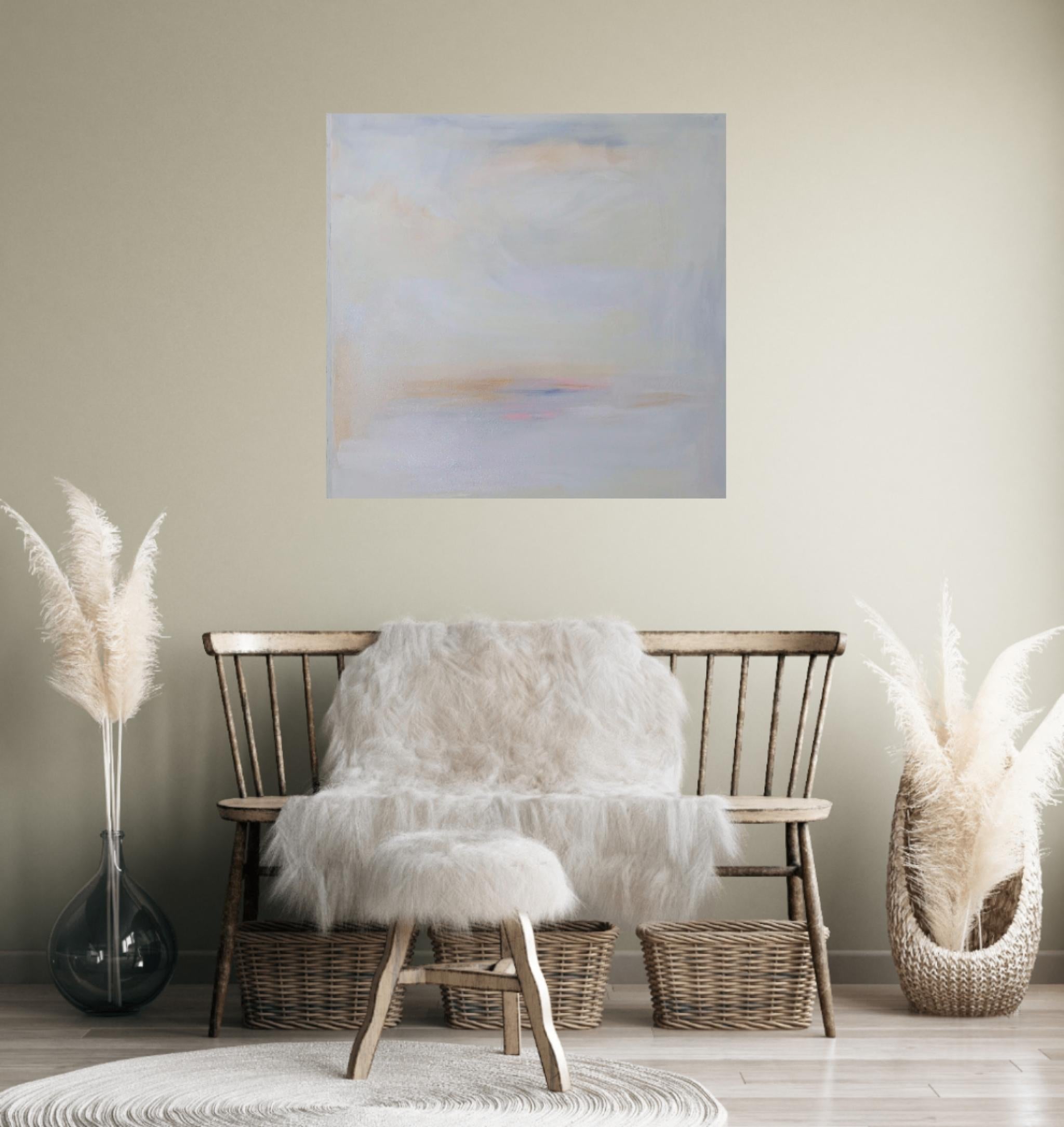 Peace - Serene white abstract peaceful landscape painting For Sale 5