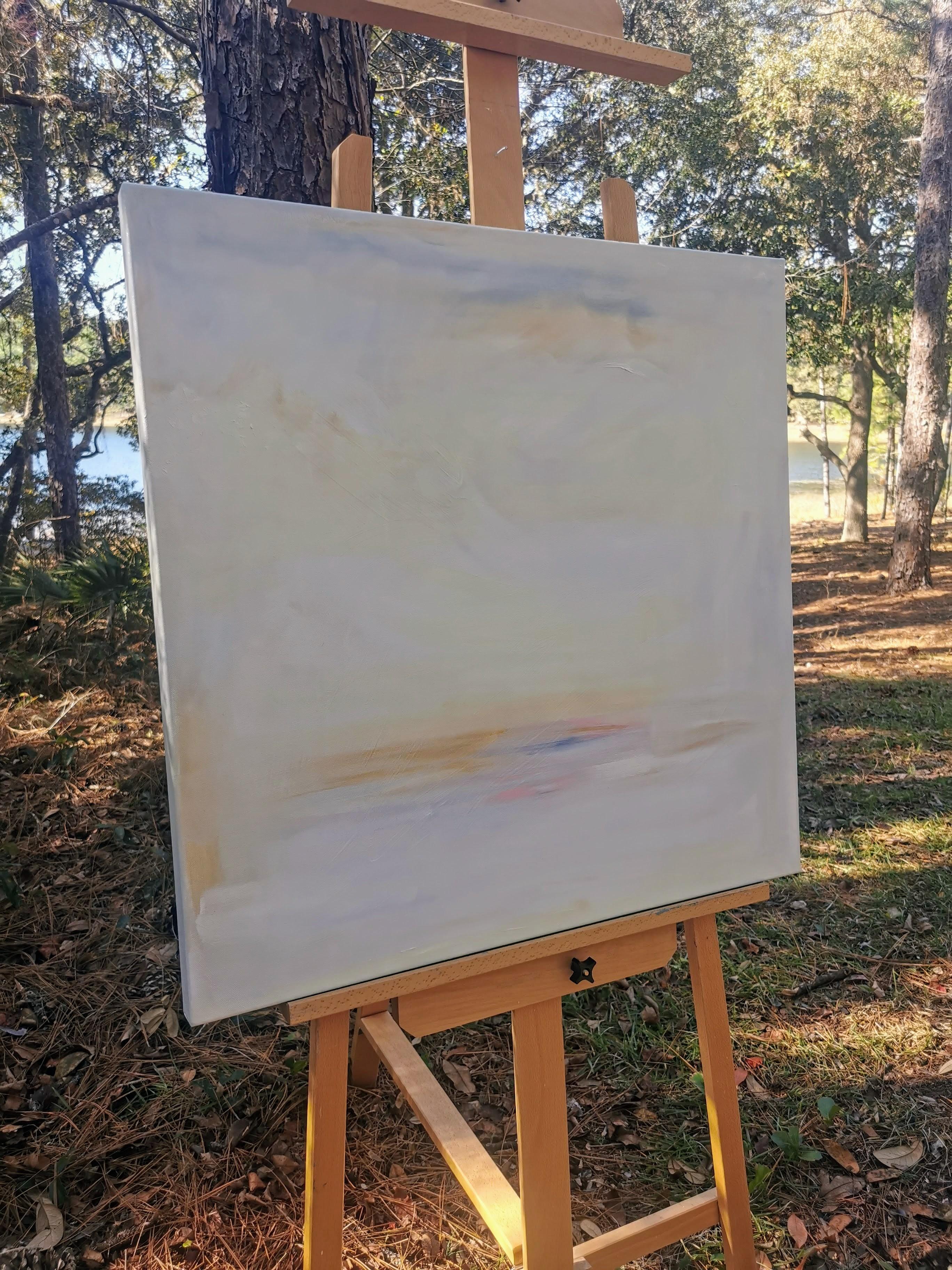 Pace - Quadro astratto di paesaggio sereno e pacifico in bianco - Abstract Painting Bianco di Jennifer L. Baker