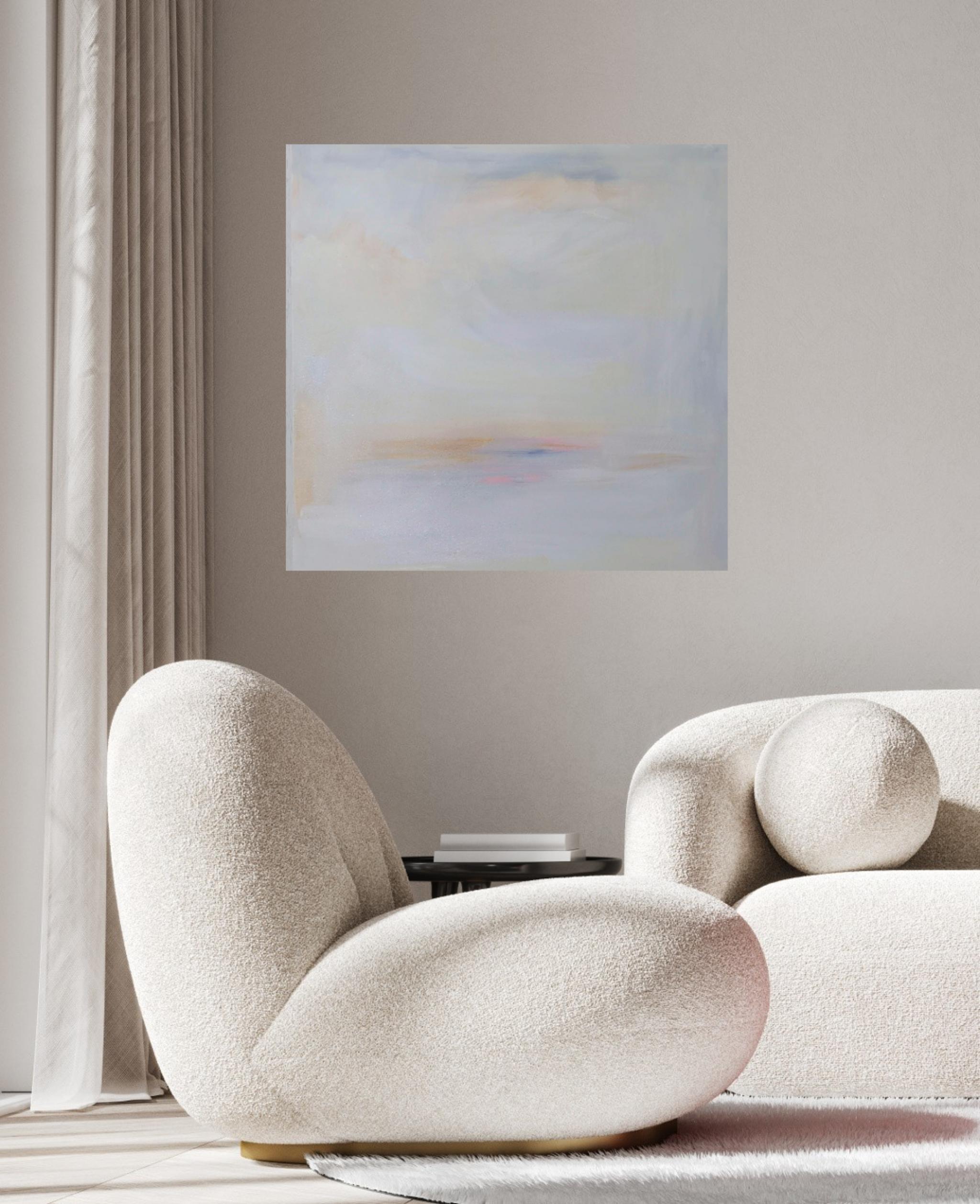 Peace - Serene white abstract peaceful landscape painting For Sale 2