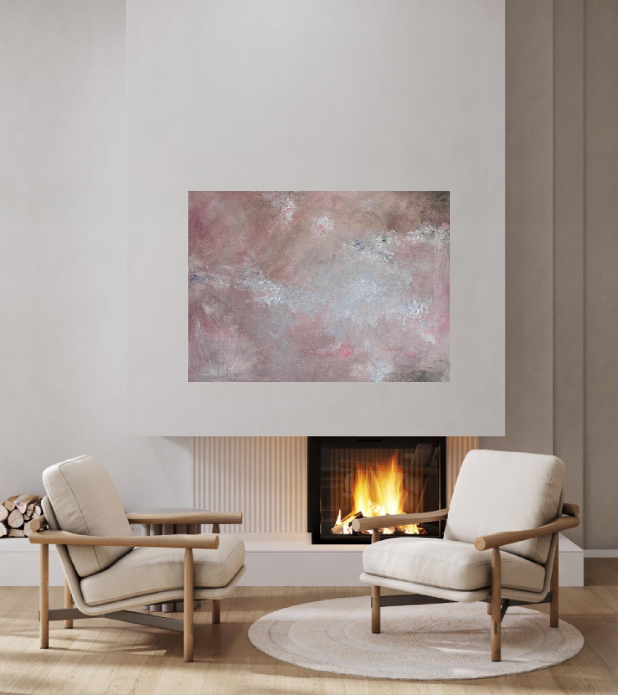 Piccolo grande amore - Soft abstract floral painting - Gray Abstract Painting by Jennifer L. Baker