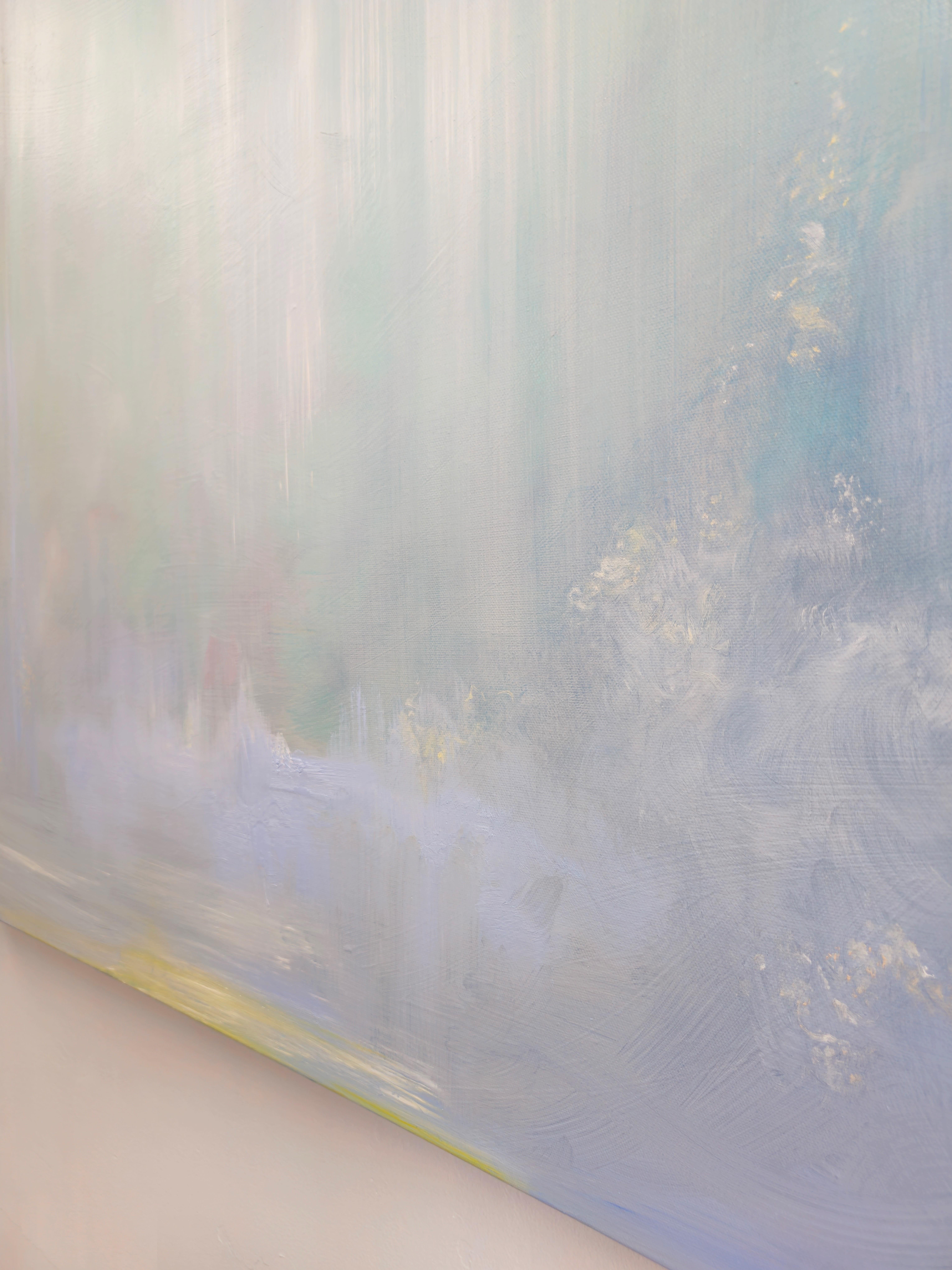 Lluvia sobre el agua - Paisaje acuático abstracto azul claro de ensueño en venta 7