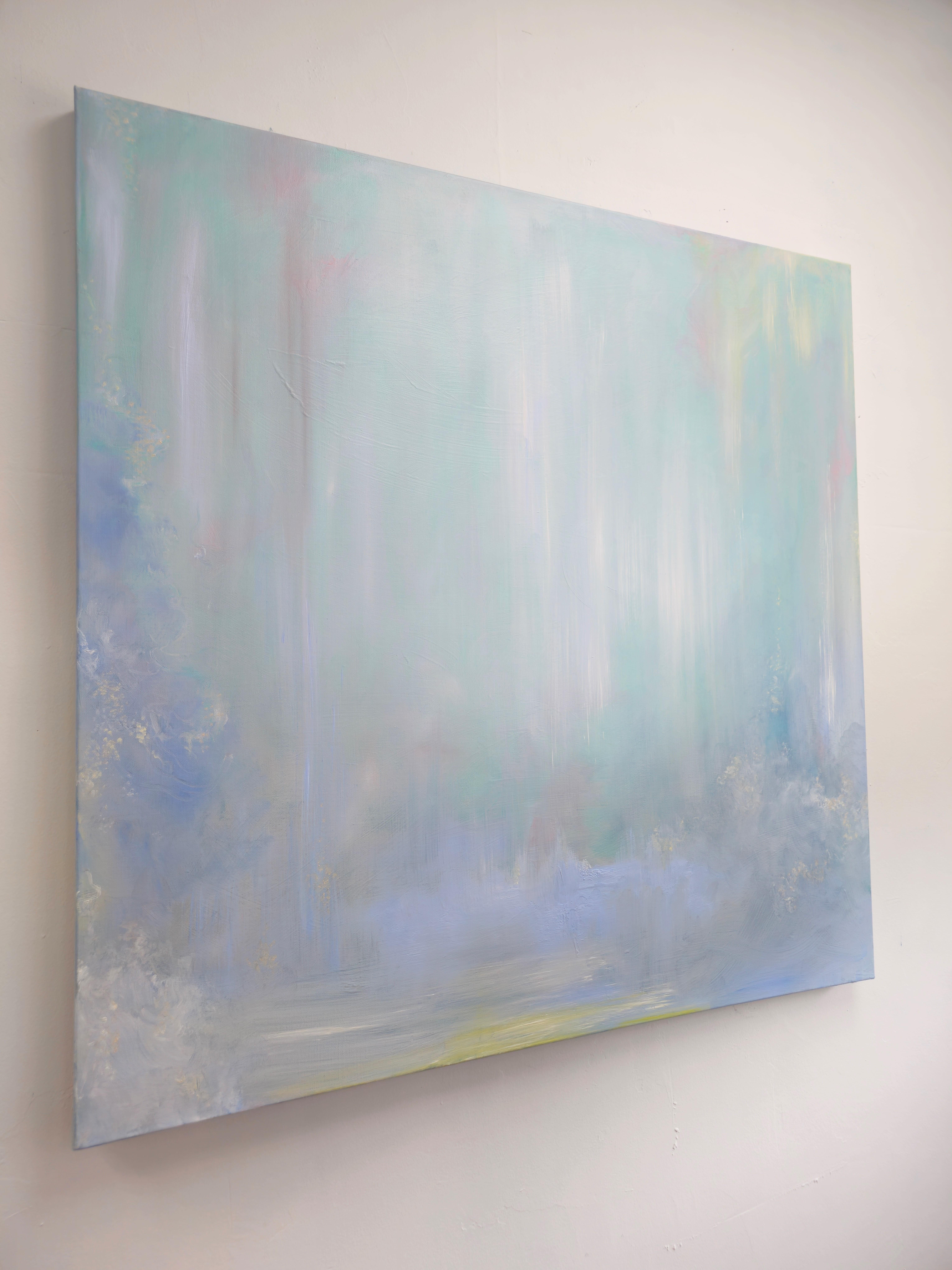 Lluvia sobre el agua - Paisaje acuático abstracto azul claro de ensueño en venta 8