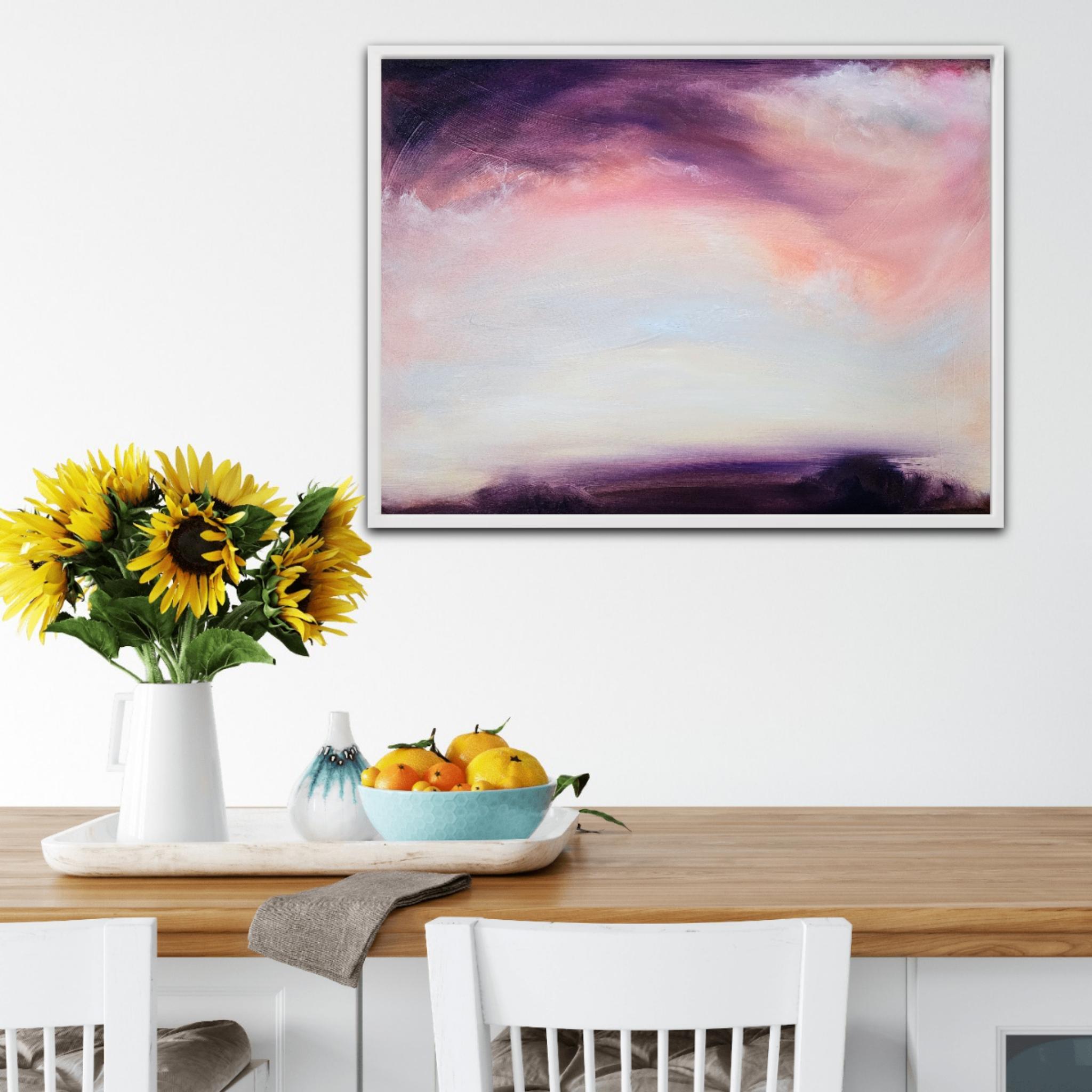 Raven's Song - Soft abstract sunset sky landscape painting For Sale 6