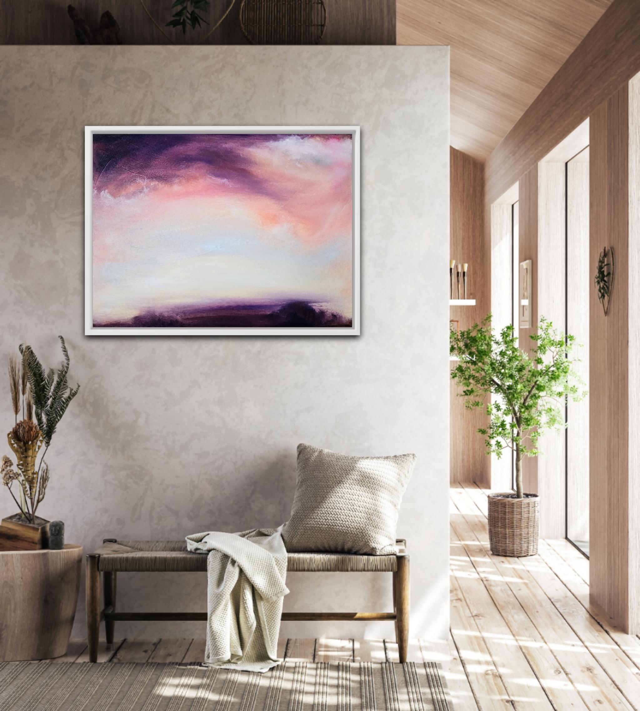 Raven's Song - Soft abstract sunset sky landscape painting For Sale 7