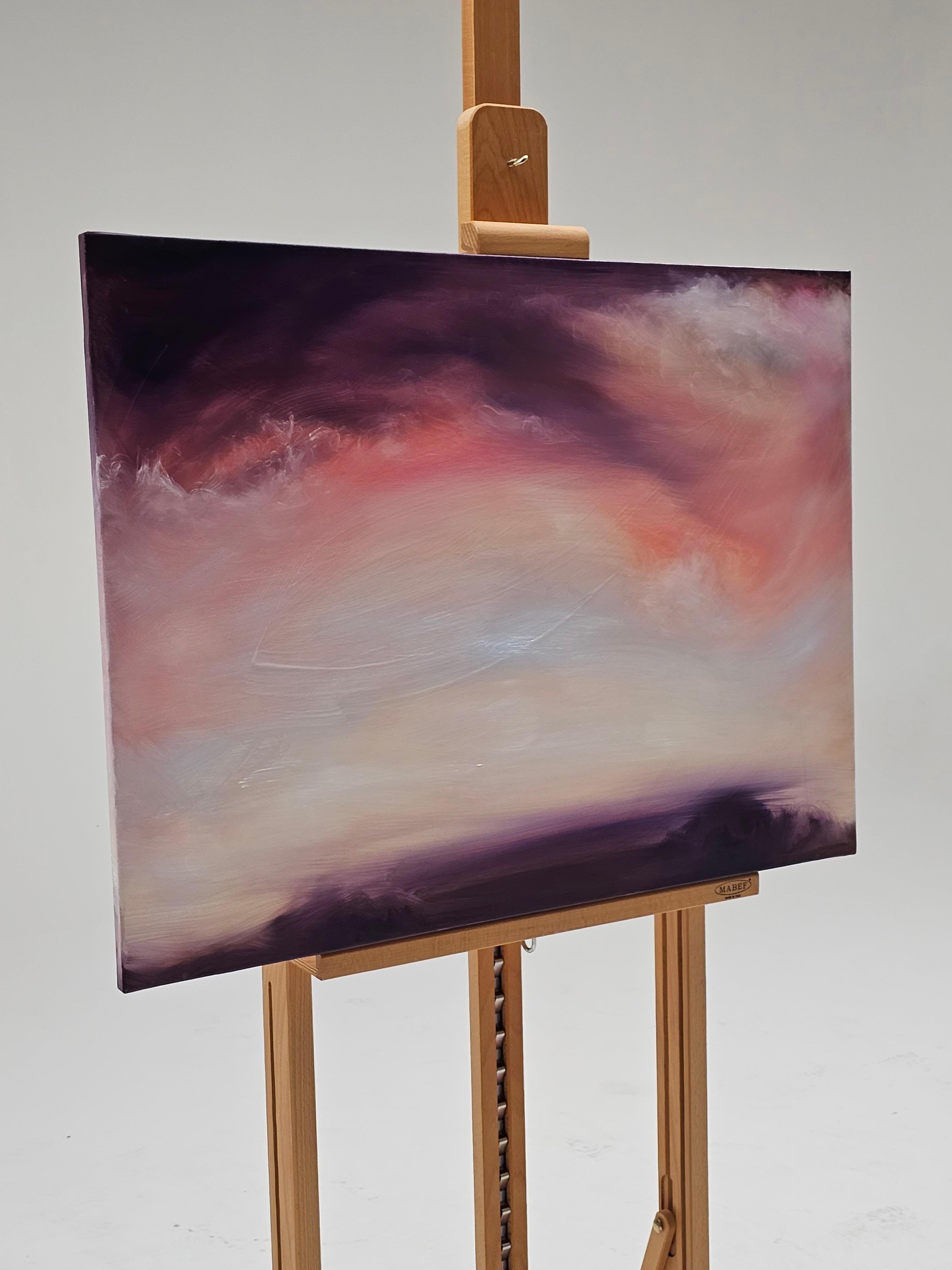Raven's Song - Soft abstract sunset sky landscape painting For Sale 10