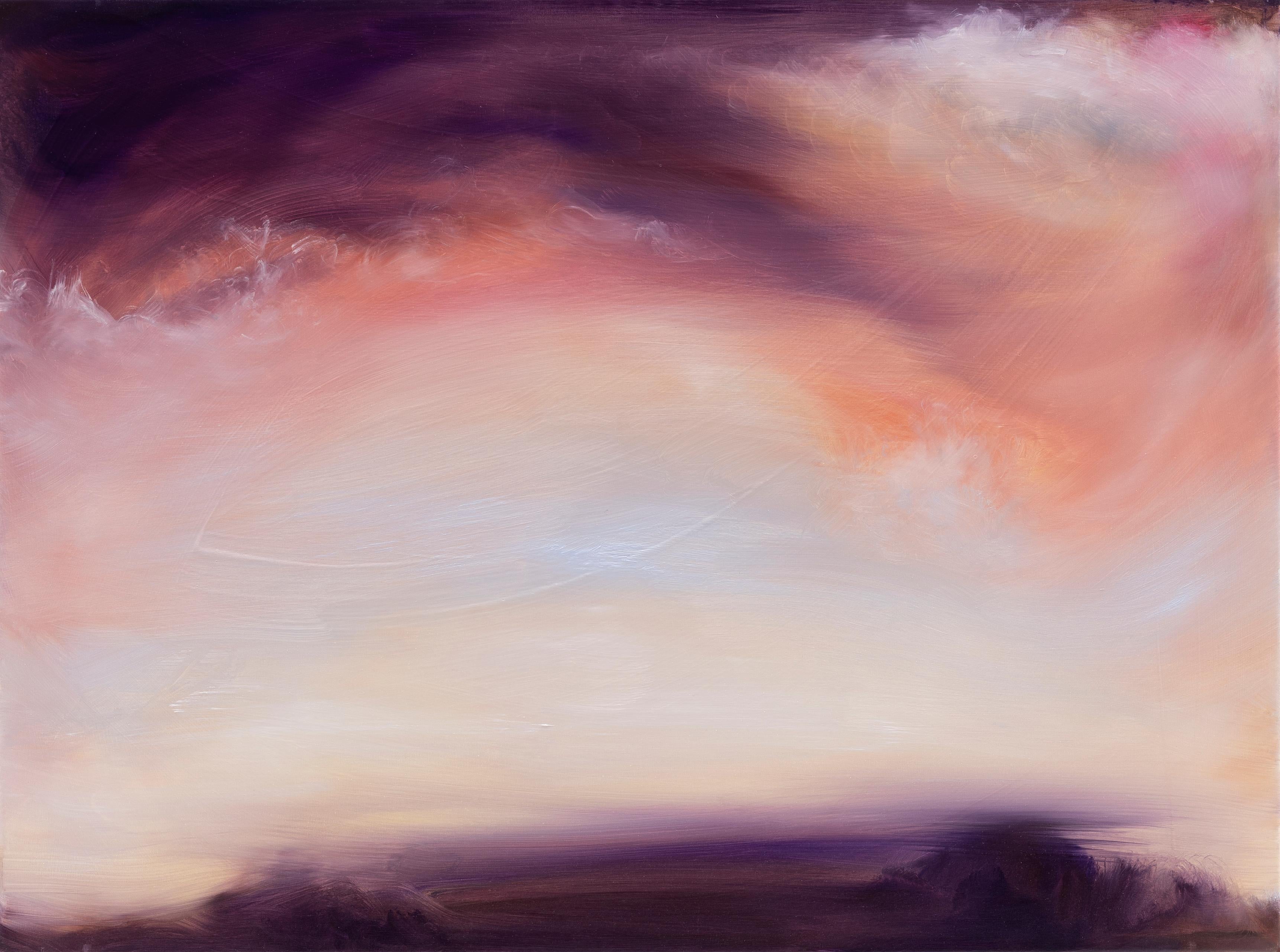 Jennifer L. Baker Abstract Painting - Raven's Song - Soft abstract sunset sky landscape painting