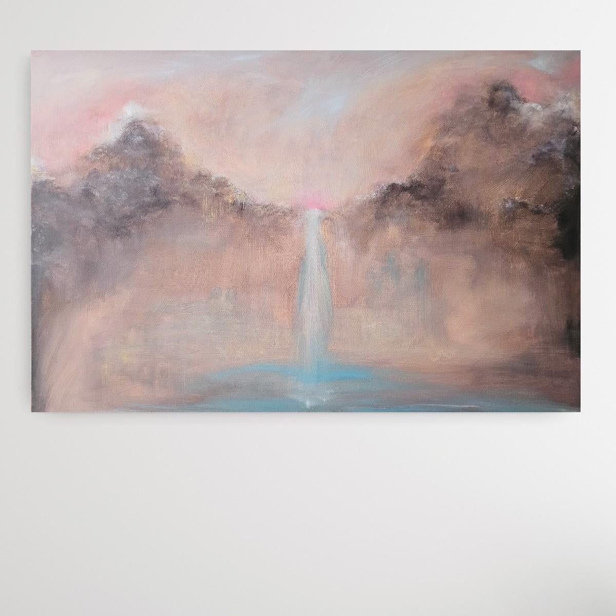 Renaissance - Abstrakte Berg- und Wasserfall-Landschaftsmalerei in warmen Tönen im Angebot 7