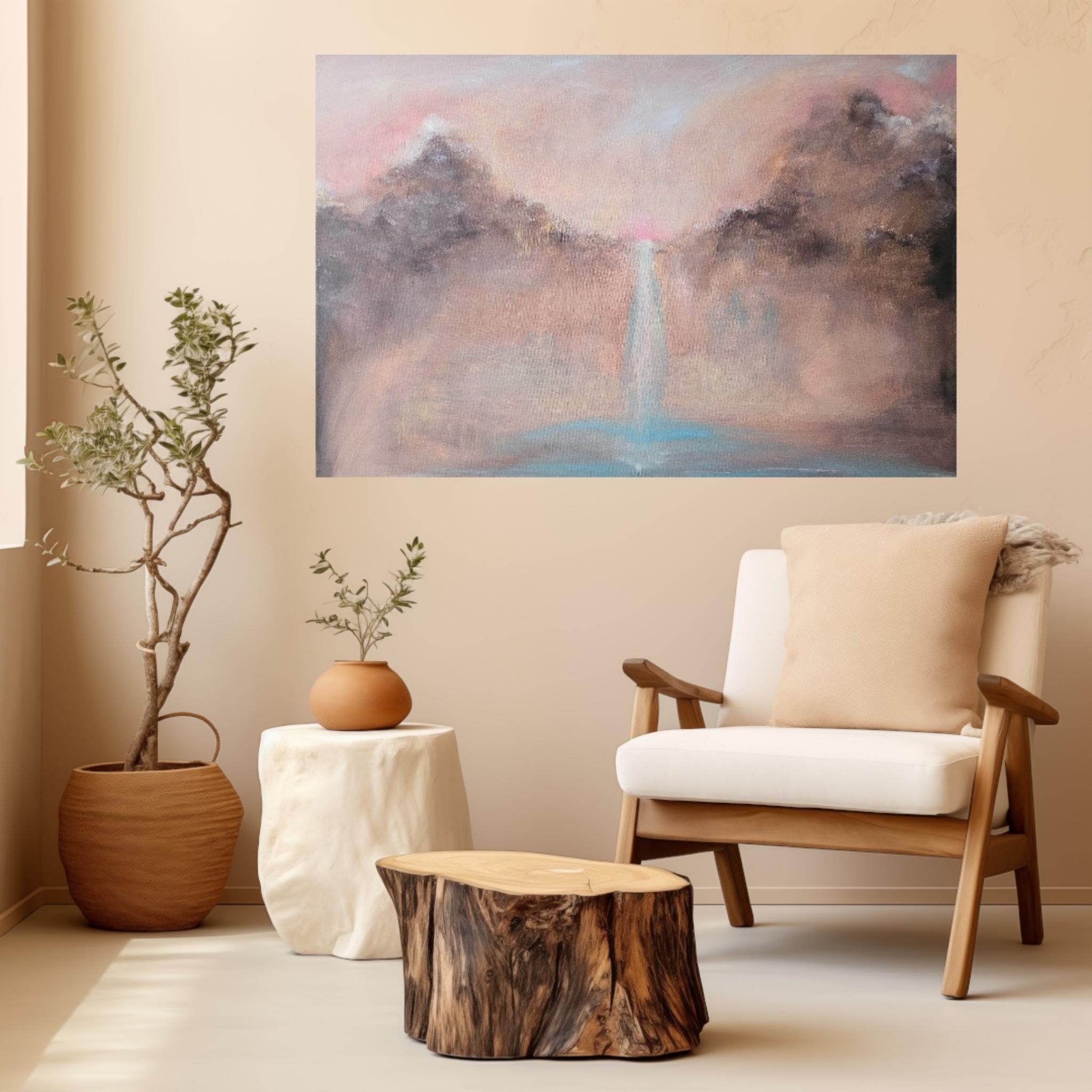 Zu verkaufen!!
Bei der Gestaltung dieser Leinwand wollte ich die rätselhafte Schönheit der Übergänge in der Natur erkunden. Mit weichen, ineinander übergehenden Strichen und einer warmen, erdigen Farbpalette wollte ich eine ruhige und doch