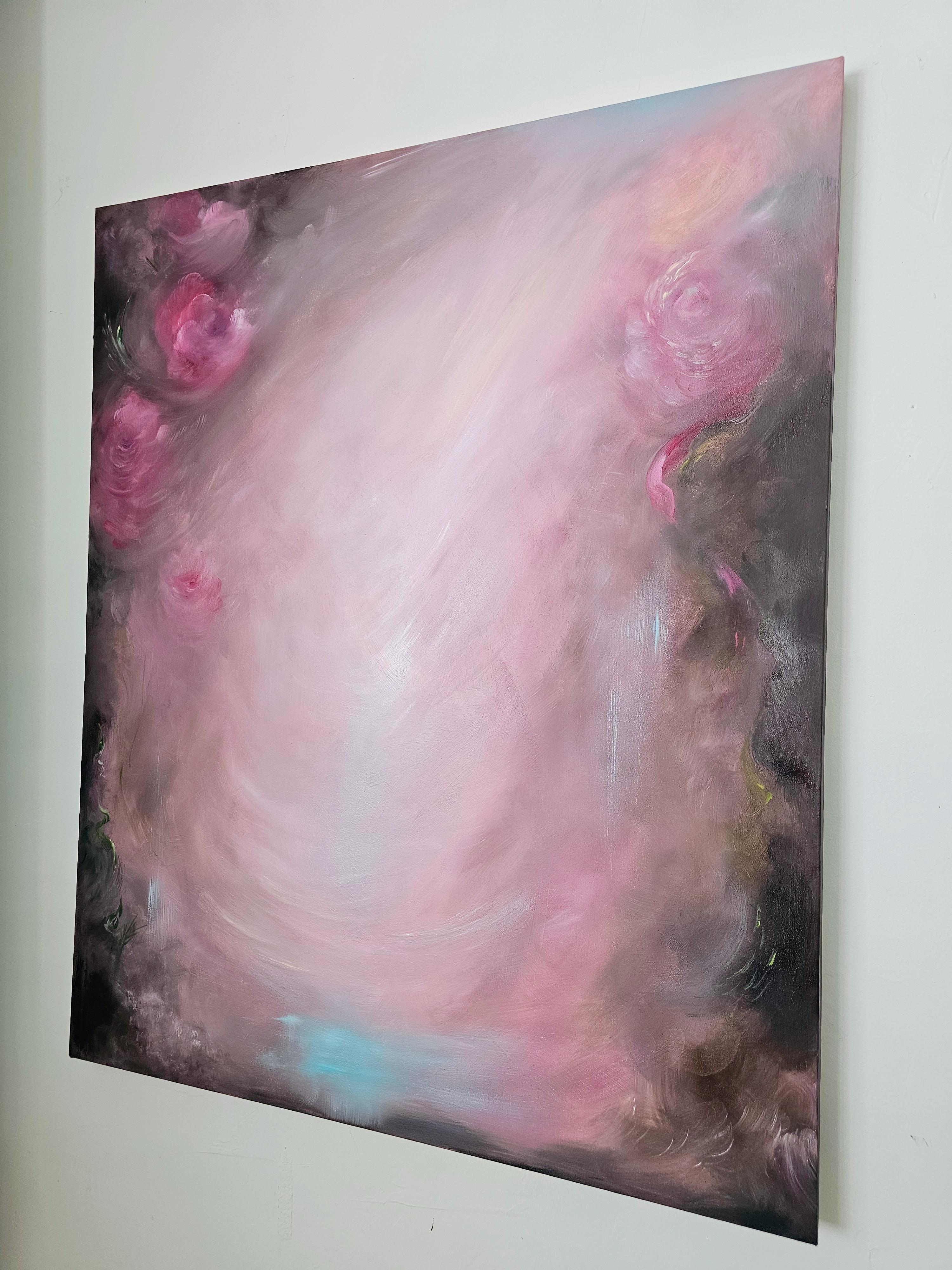 Rosas que se convierten en viento ~ Paisaje abstracto de ensueño rosa y marrón pintura floral en venta 13