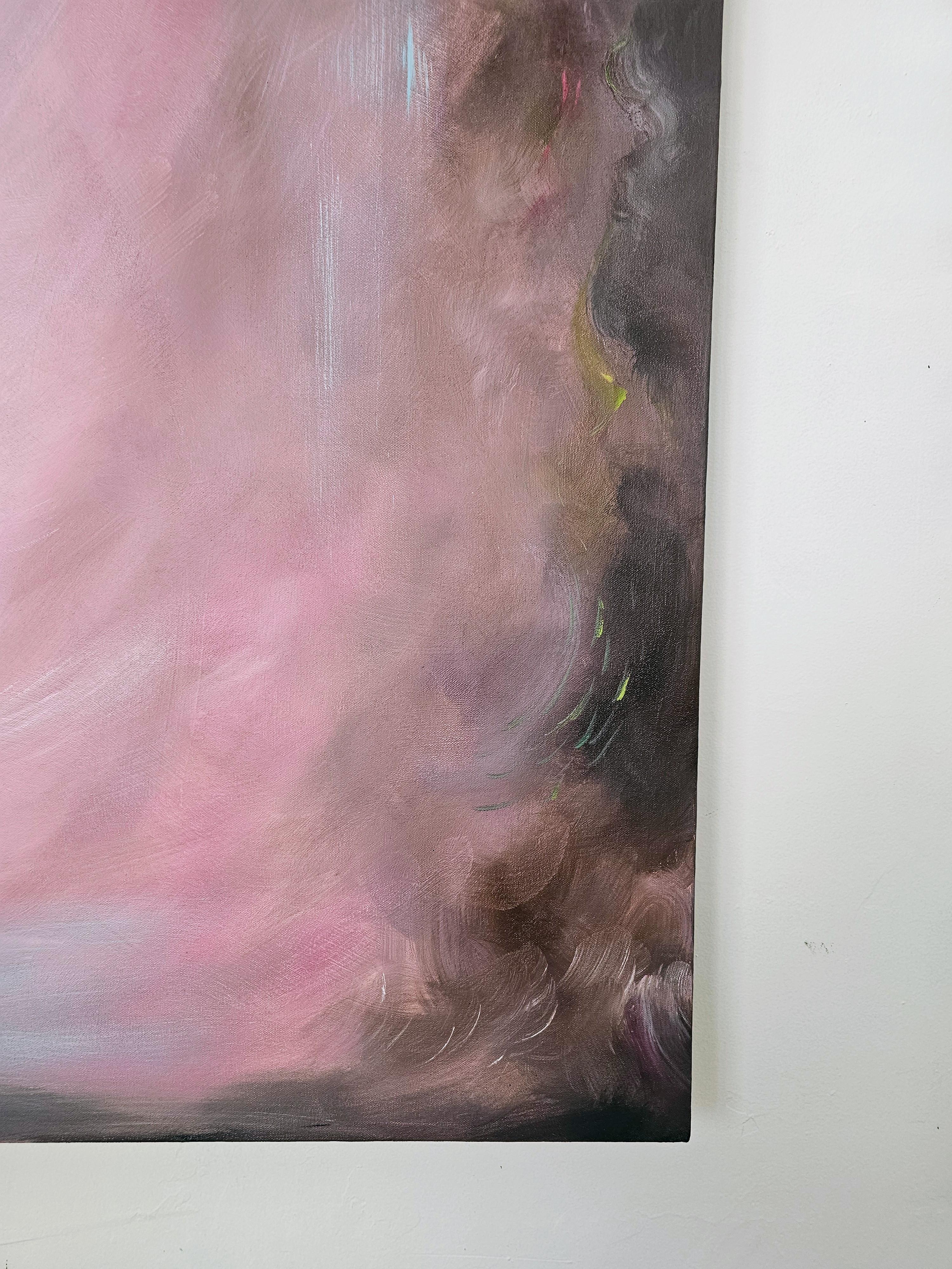 Rosas que se convierten en viento ~ Paisaje abstracto de ensueño rosa y marrón pintura floral en venta 14