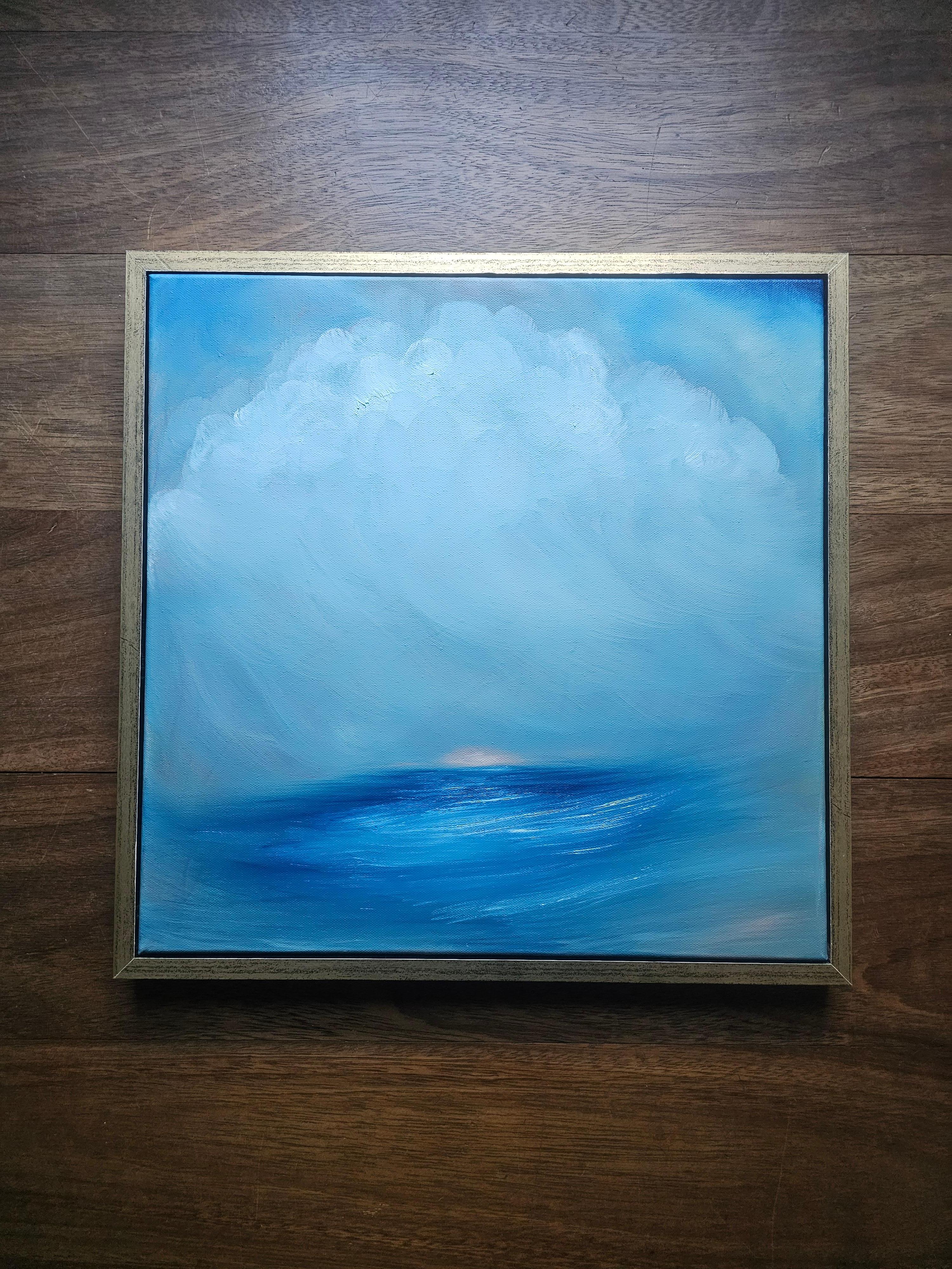 Sailing on the astral plane - Framed abstract blue seascape painting - Abstract Impressionist Painting by Jennifer L. Baker