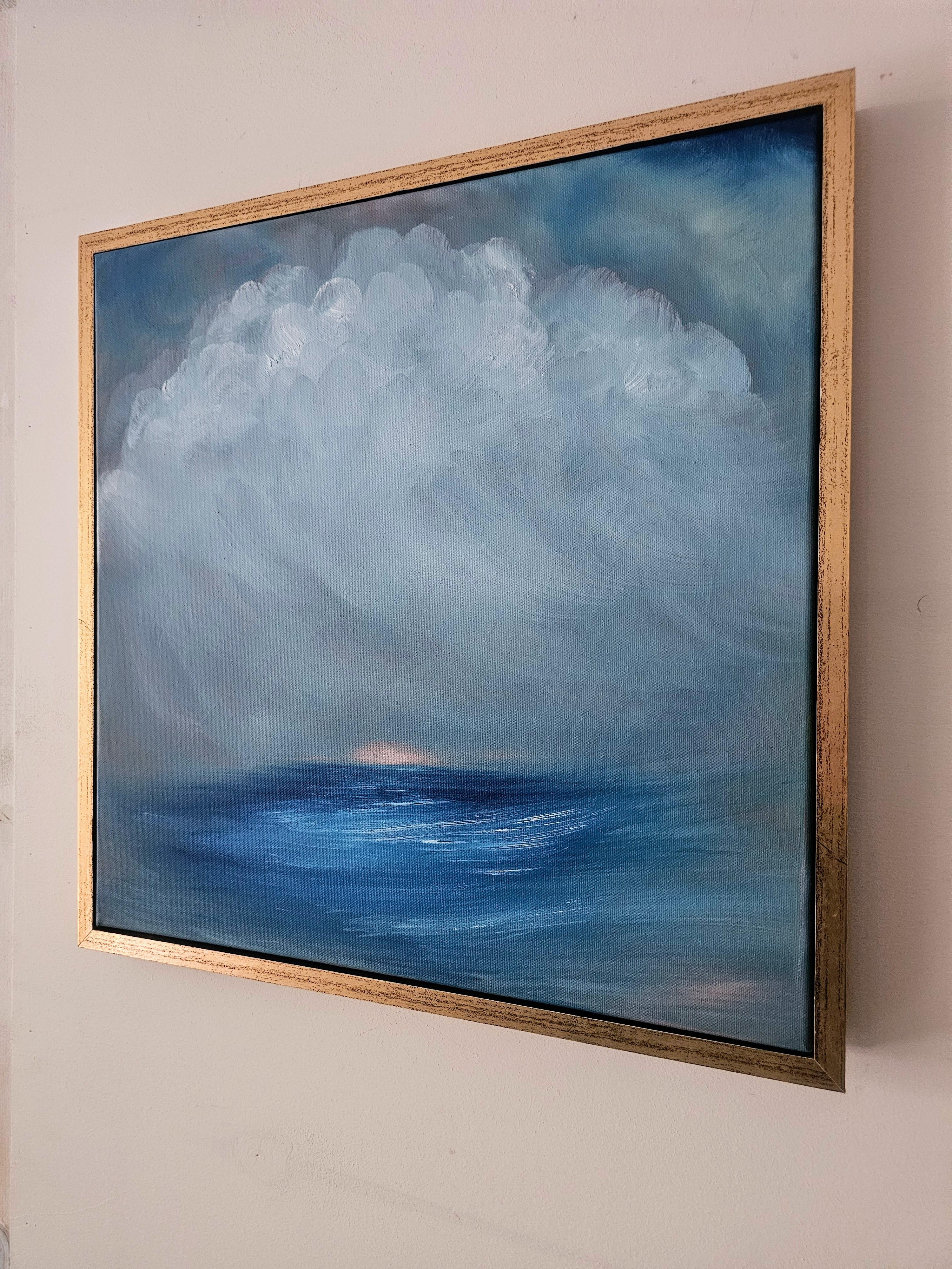 Sailing on the astral plane - Framed abstract blue seascape painting For Sale 1