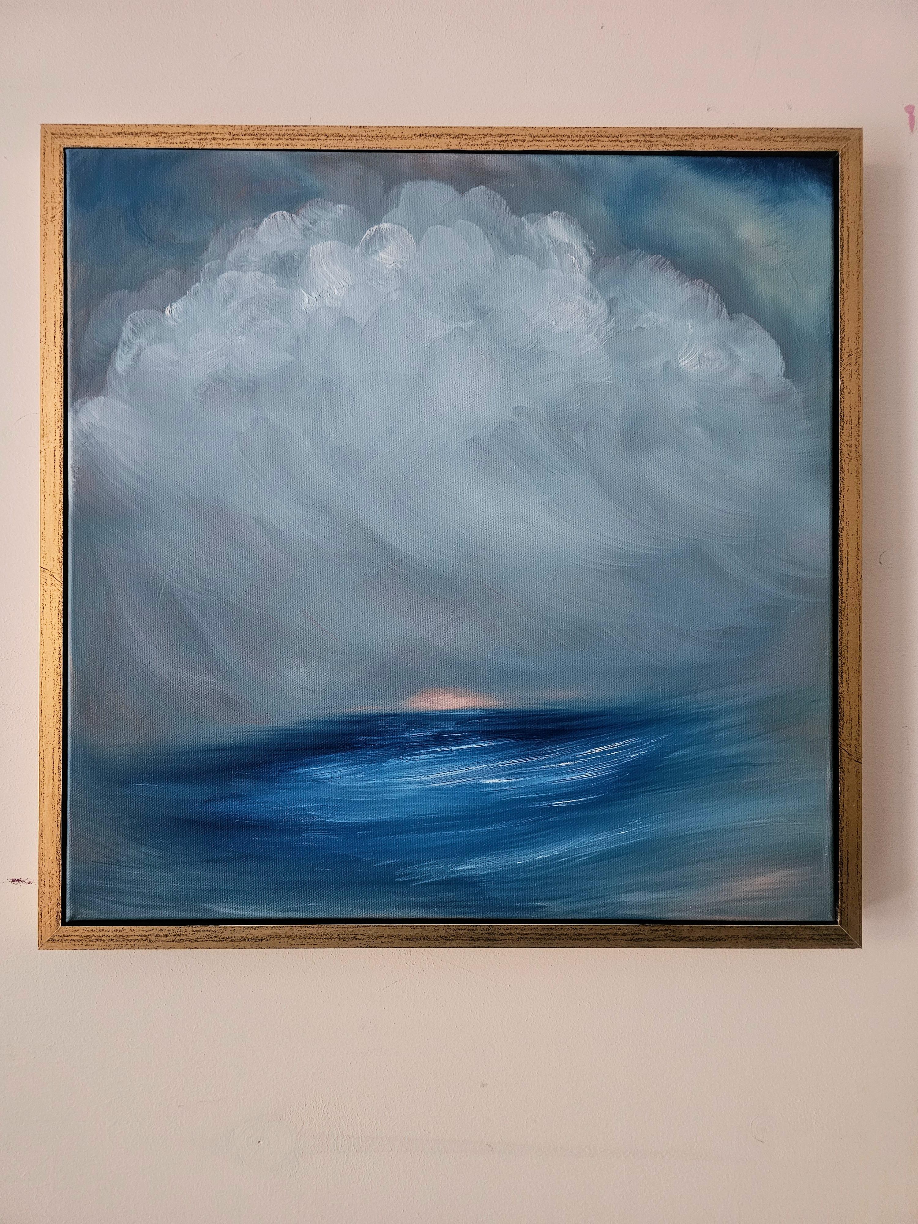 Sailing on the astral plane - Framed abstract blue seascape painting For Sale 2