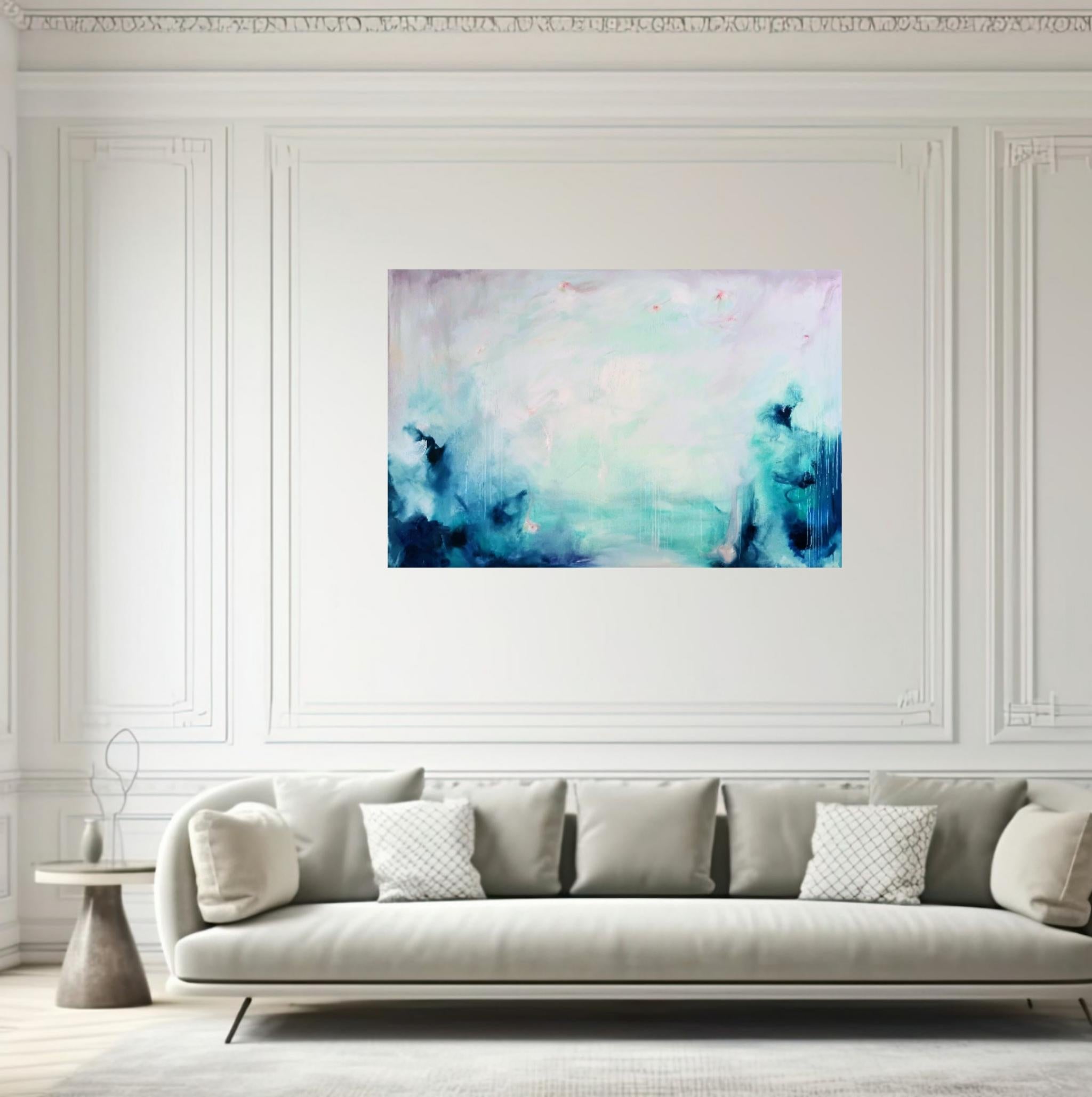 Cielo di settembre - Grande dipinto astratto di paesaggio marino blu 5