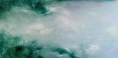 Snow blowing through the spruce - Soft green abstract landscape painting