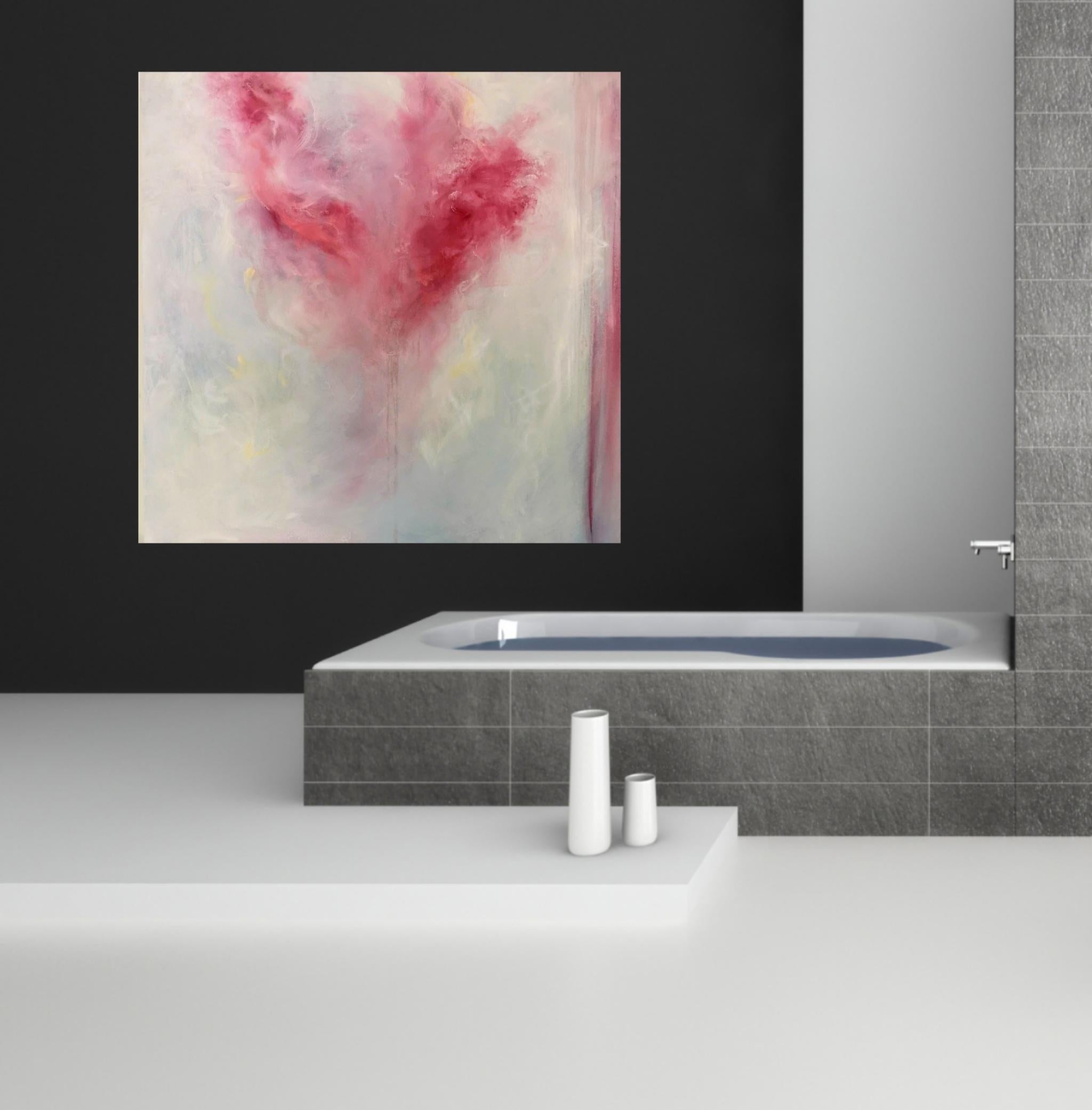 Song of the Equinox - Quadro floreale rosa espressionista astratto in vendita 6