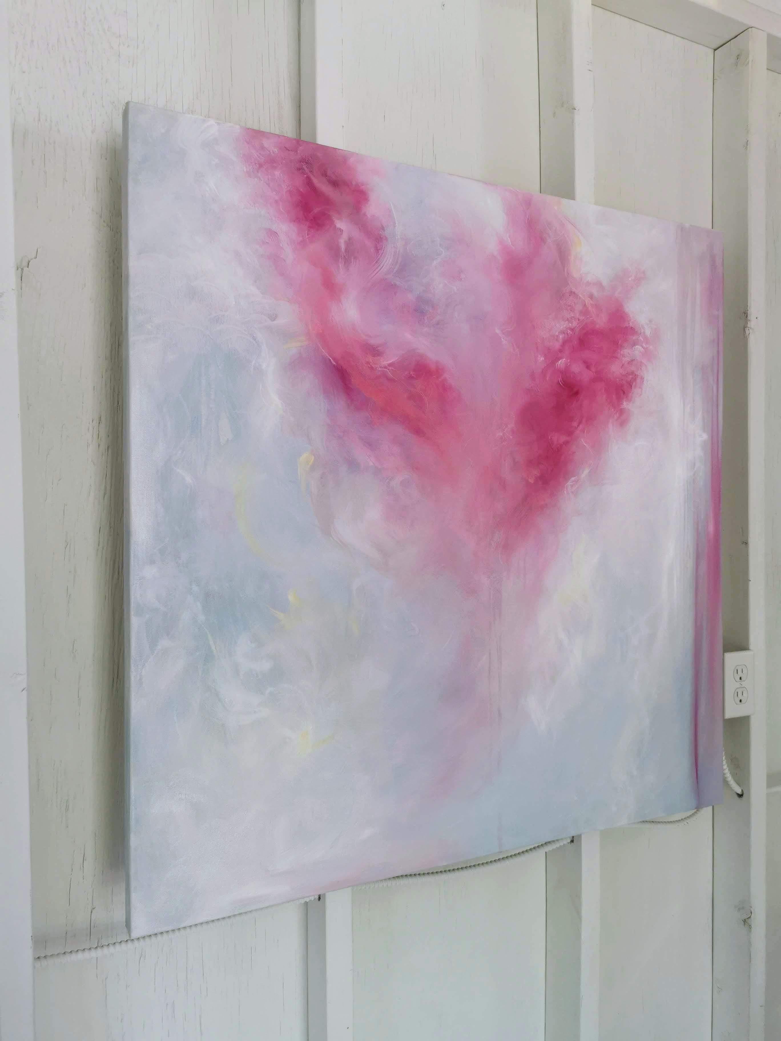 Song of the Equinox - Quadro floreale rosa espressionista astratto in vendita 8