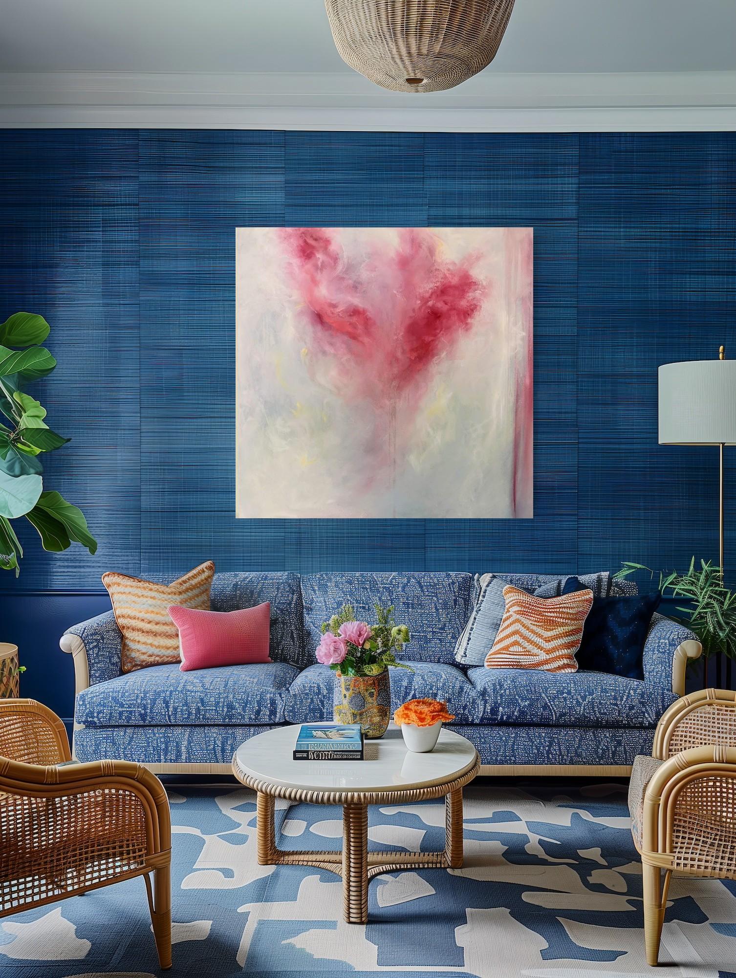 Song of the Equinox - Quadro floreale rosa espressionista astratto - Painting di Jennifer L. Baker