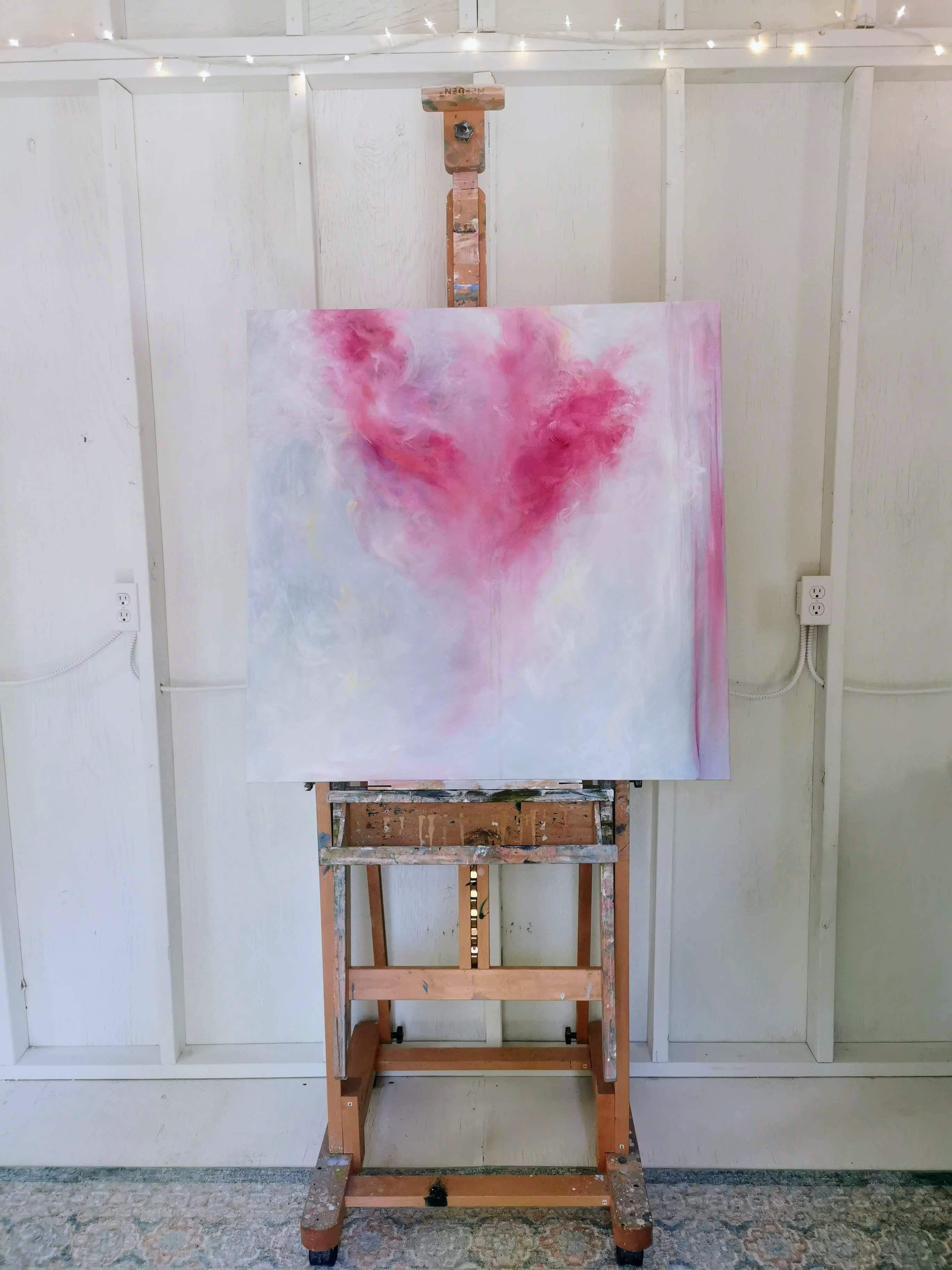 Song of the Equinox - Quadro floreale rosa espressionista astratto - Painting Espressionismo astratto di Jennifer L. Baker