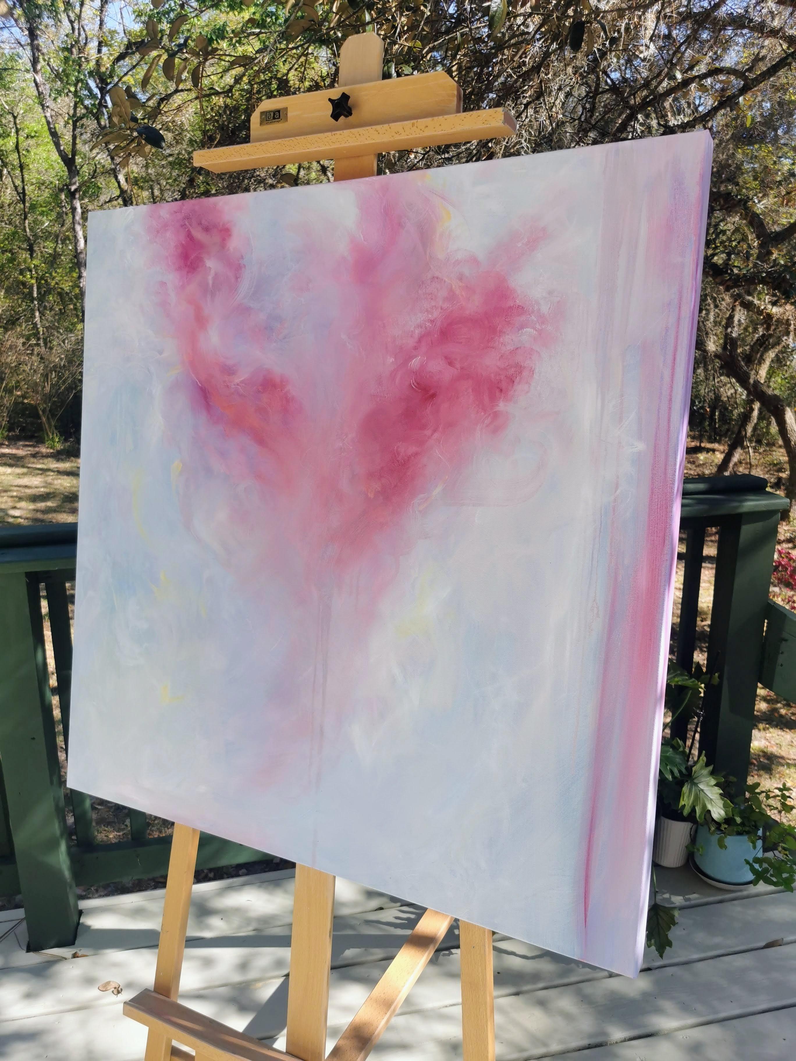 Song of the Equinox - Quadro floreale rosa espressionista astratto - Abstract Painting Beige di Jennifer L. Baker