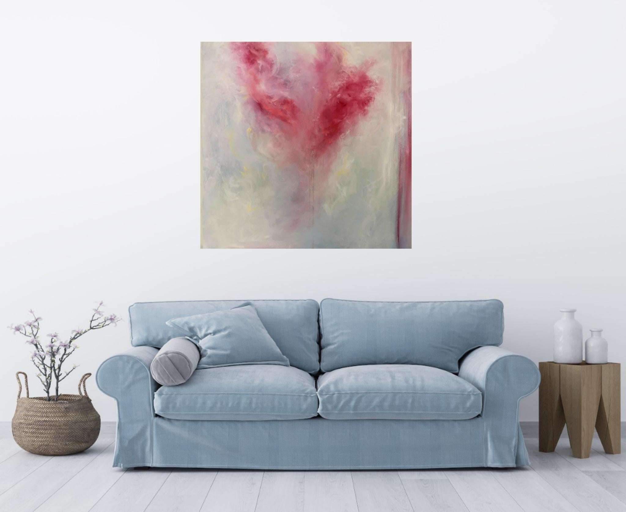 Song of the Equinox - Quadro floreale rosa espressionista astratto in vendita 1
