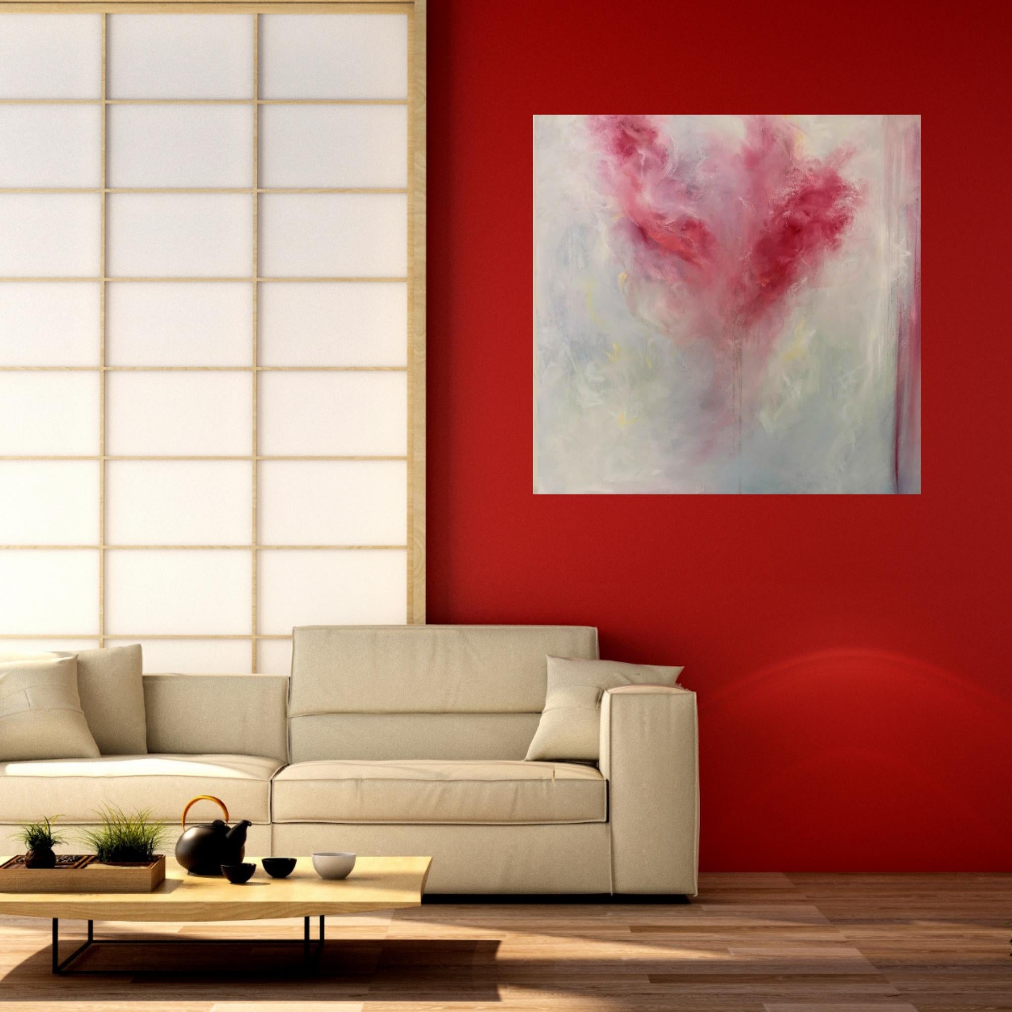 Song of the Equinox - Quadro floreale rosa espressionista astratto in vendita 2