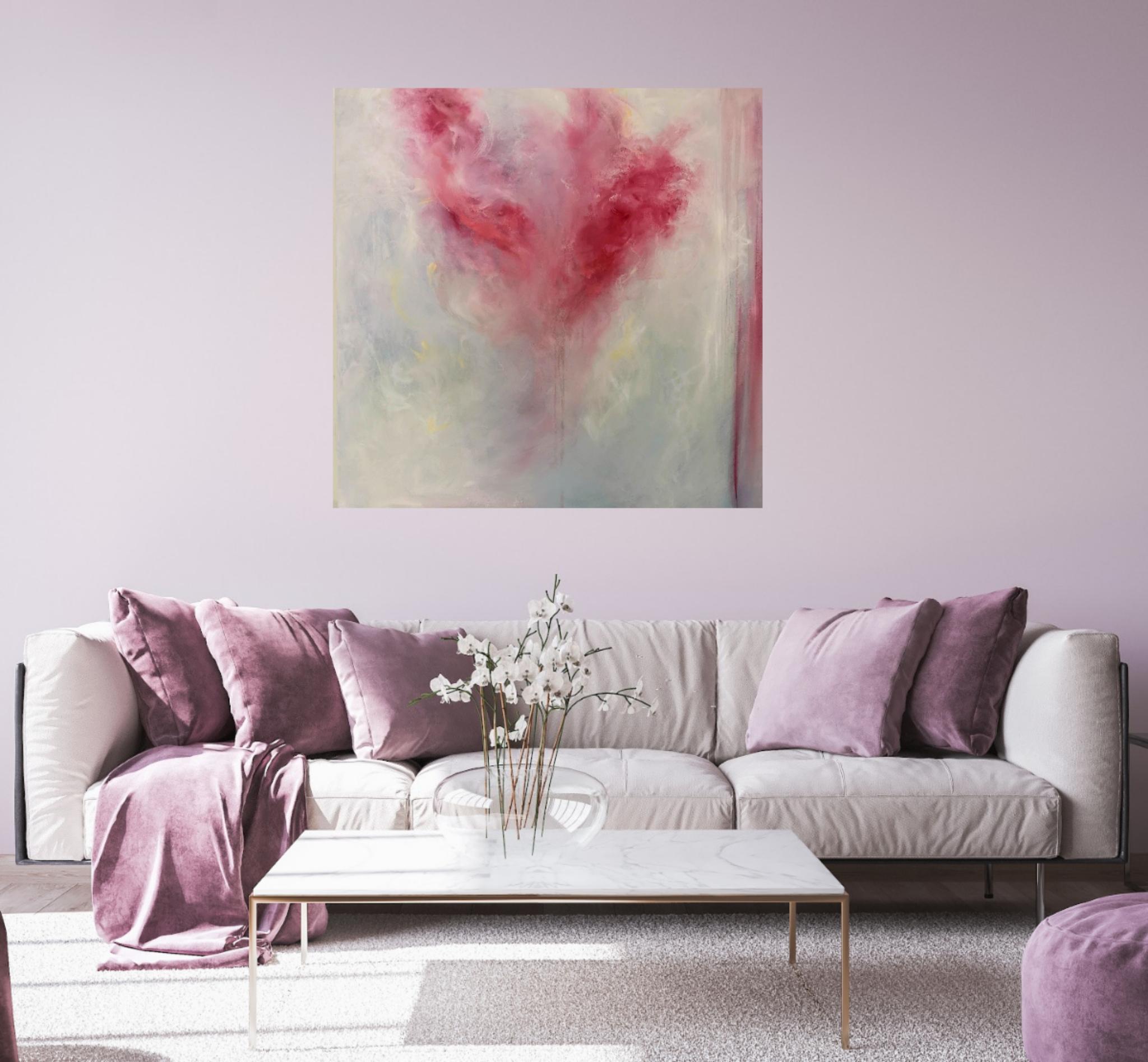 Song of the Equinox - Quadro floreale rosa espressionista astratto in vendita 3
