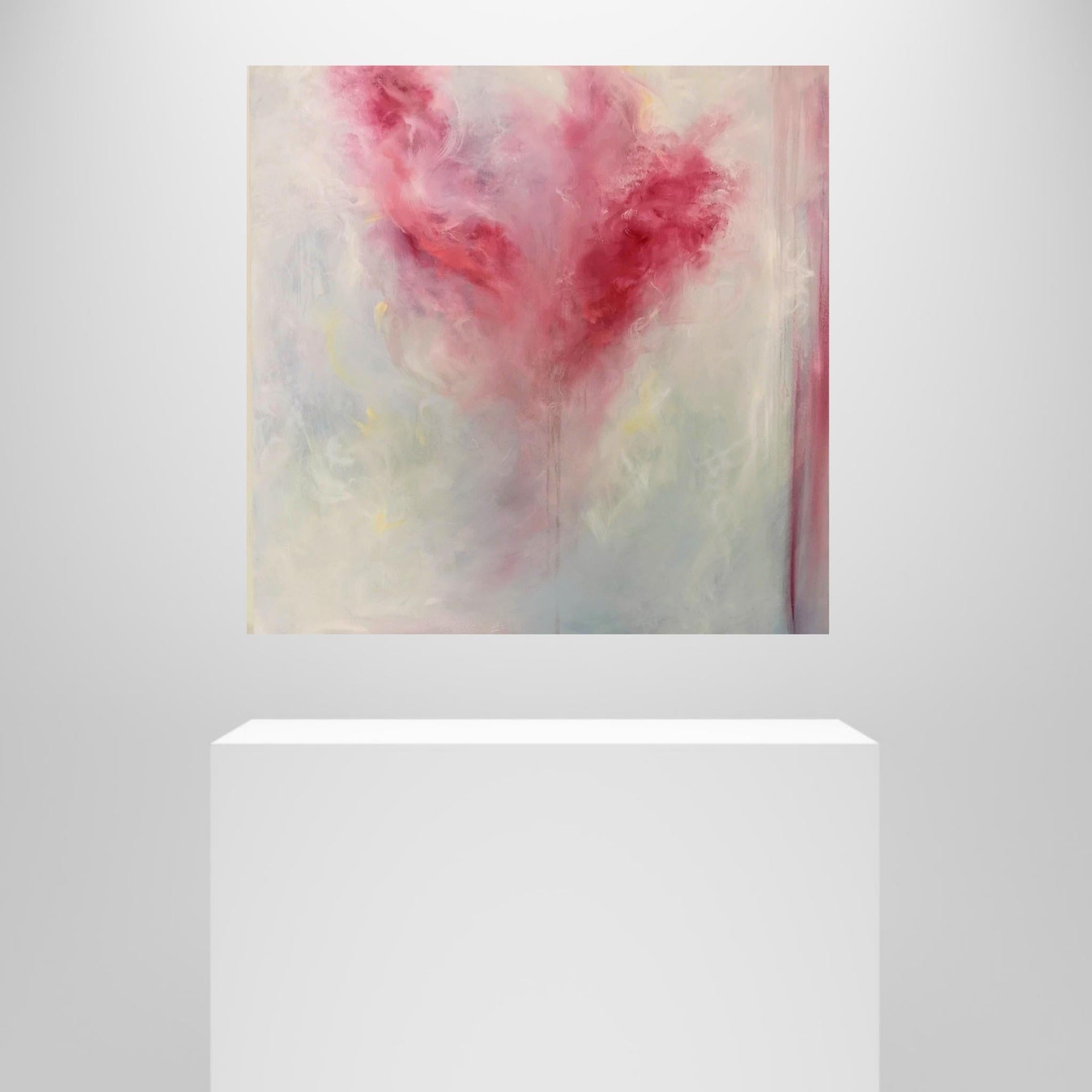 Song of the Equinox - Quadro floreale rosa espressionista astratto in vendita 4