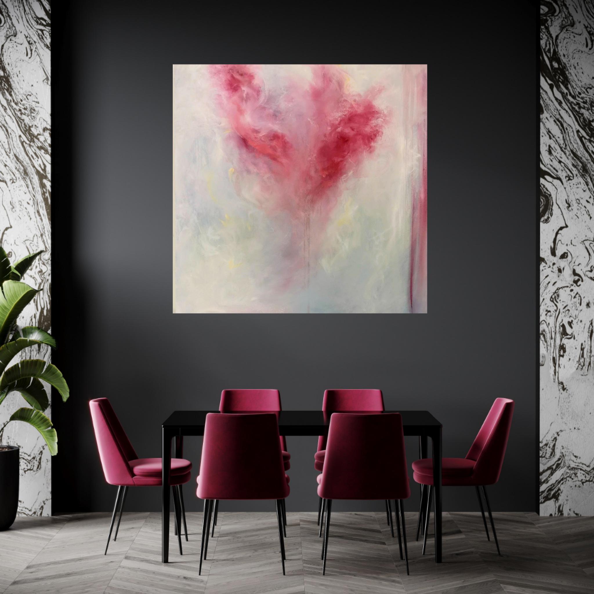 Song of the Equinox - Quadro floreale rosa espressionista astratto in vendita 5