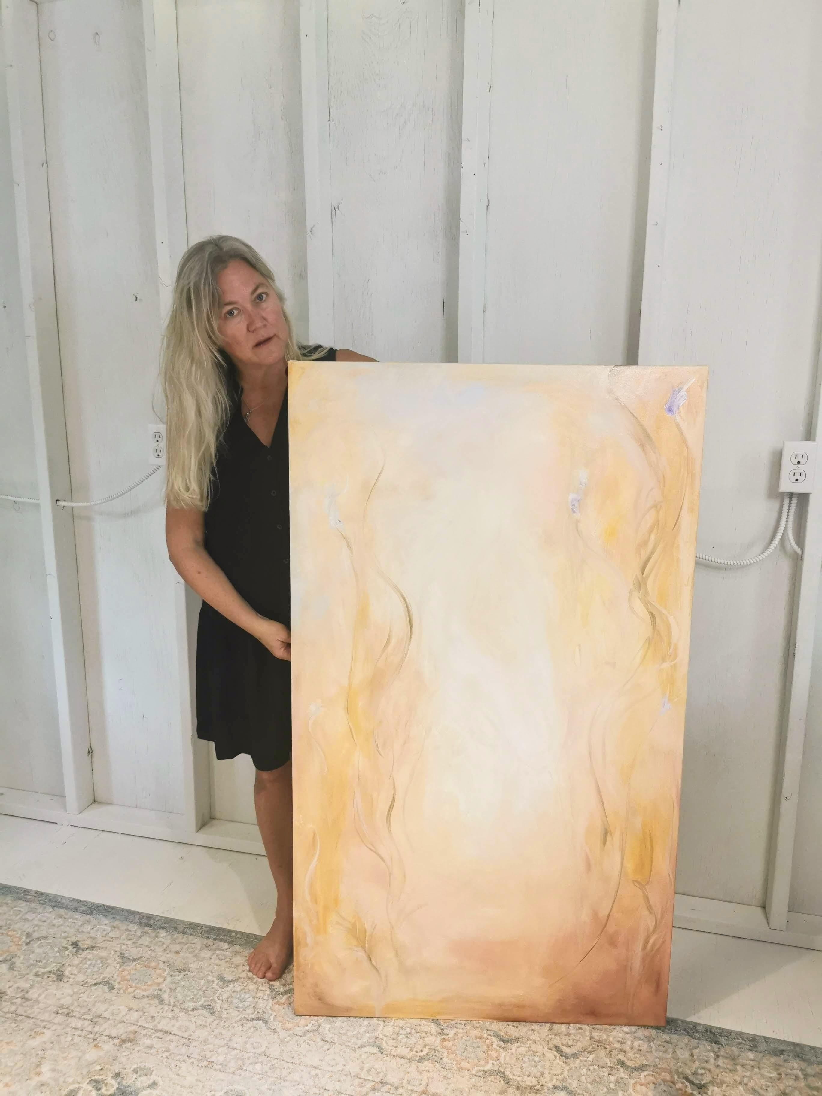 Stay with me ~ Large gold abstract floral landscape painting For Sale 6