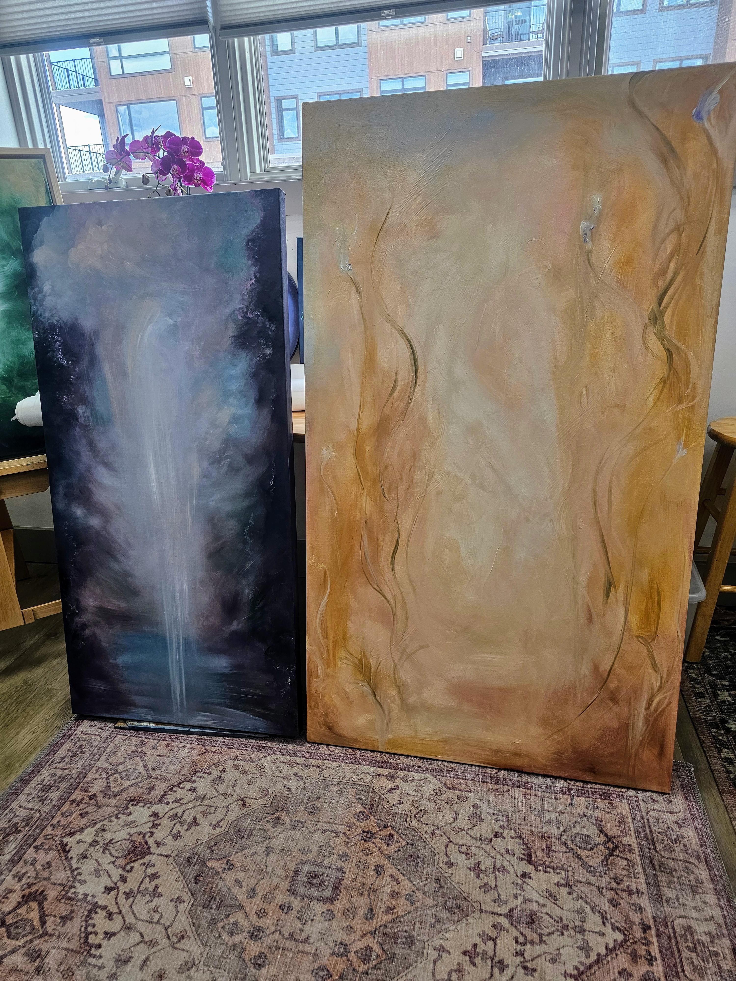 Stay with me ~ Grande peinture de paysage floral abstrait or en vente 8
