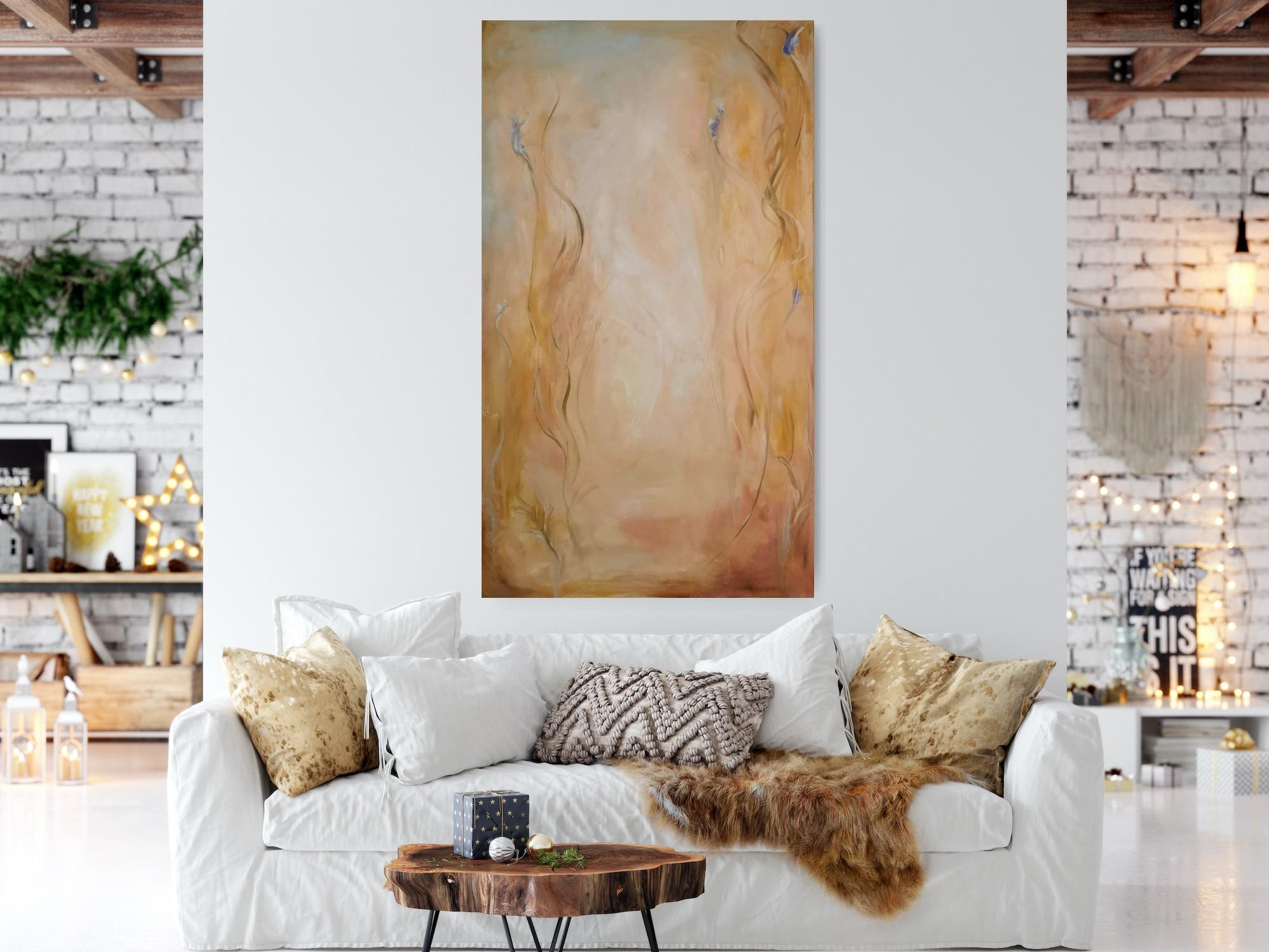 Stay with me ~ Large gold abstract floral landscape painting For Sale 3
